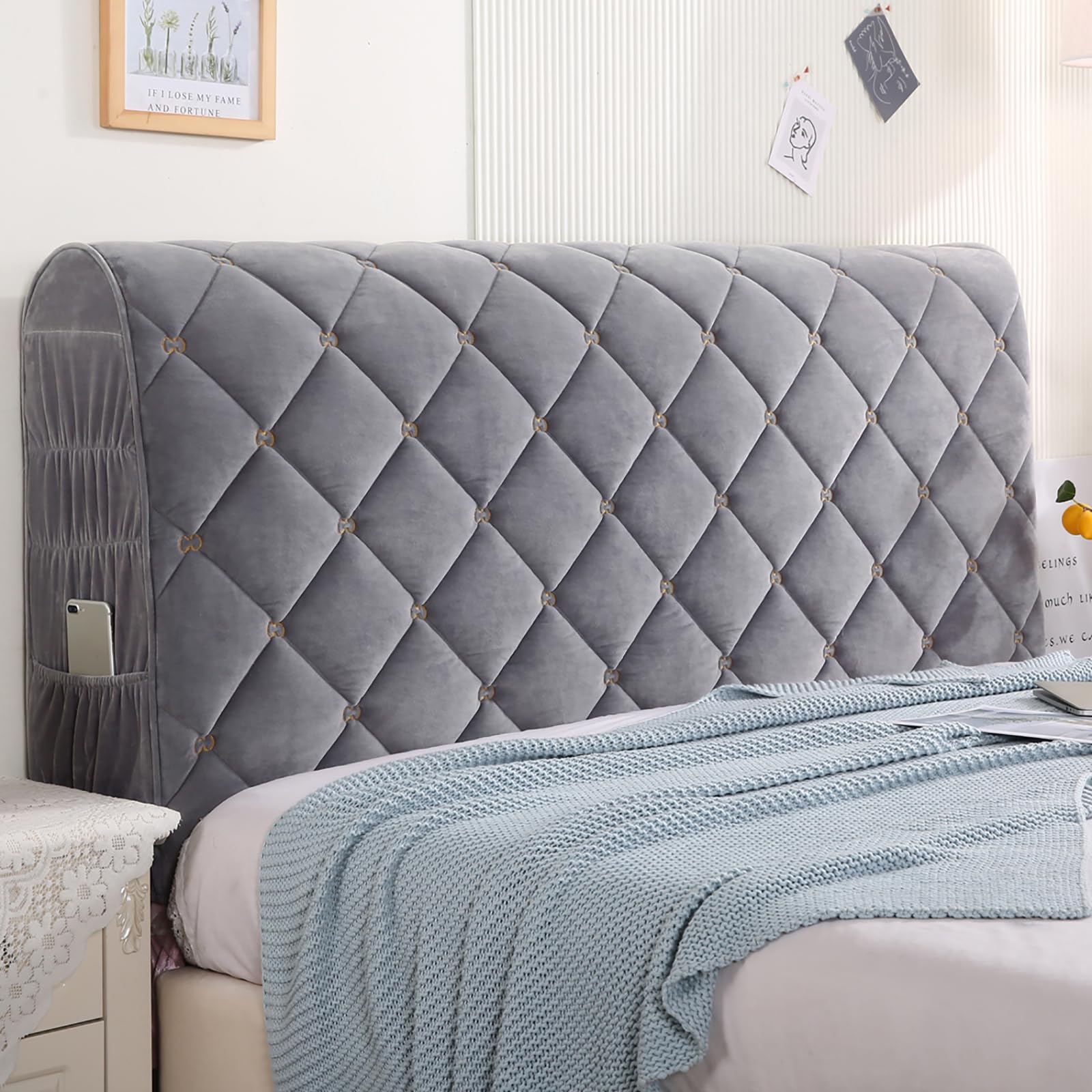 **Universal Stretch Headboard Cover for Full/Queen/Cal King Beds - Washable, Dustproof Slipcover Protector (Light Gray, King 78.7