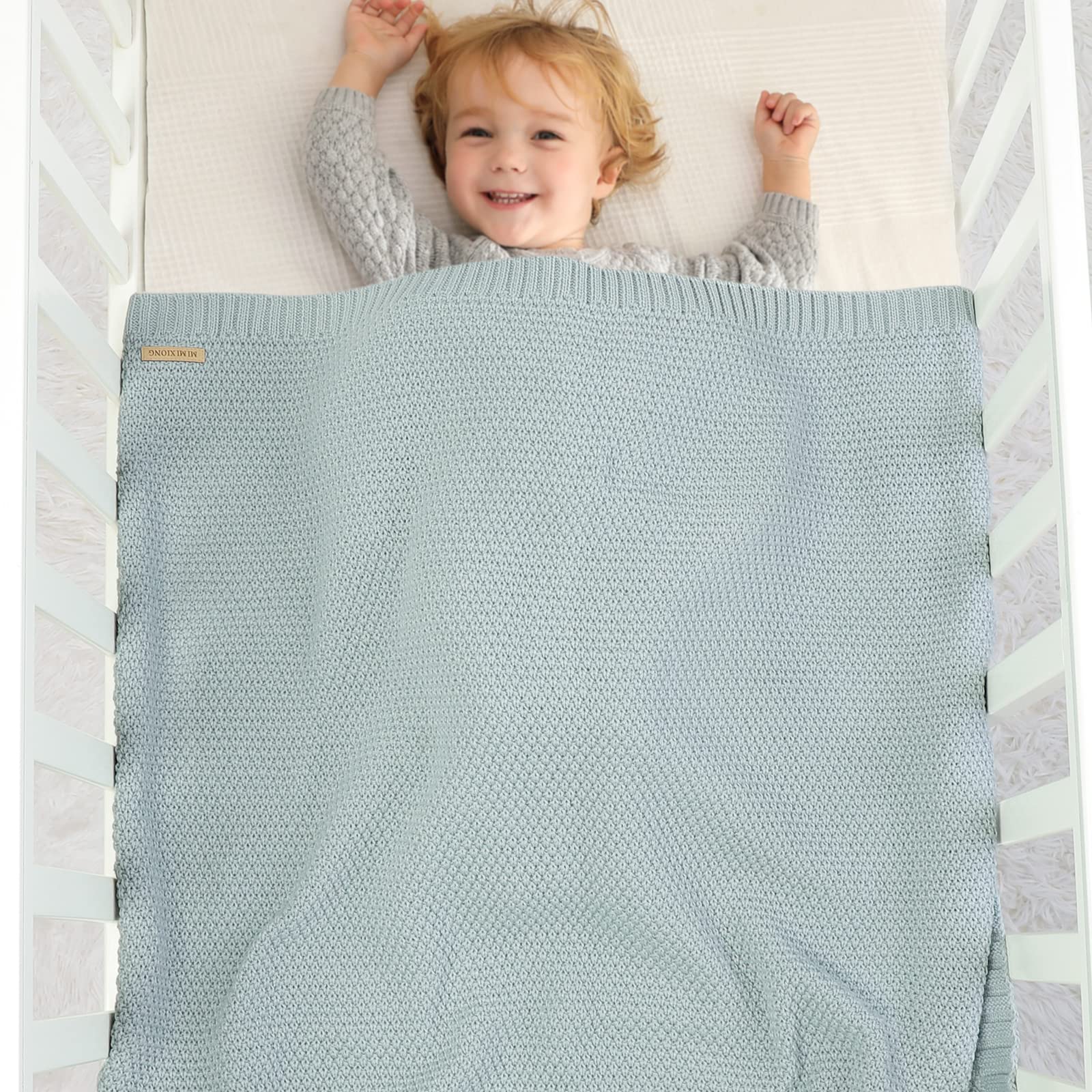 Soft Mimixiong Knitted Baby Blanket for Toddlers - Cozy & Breathable Nursery Blanket for Boys & Girls (Blue) - Perfect for Crib, Stroller, and Snuggling