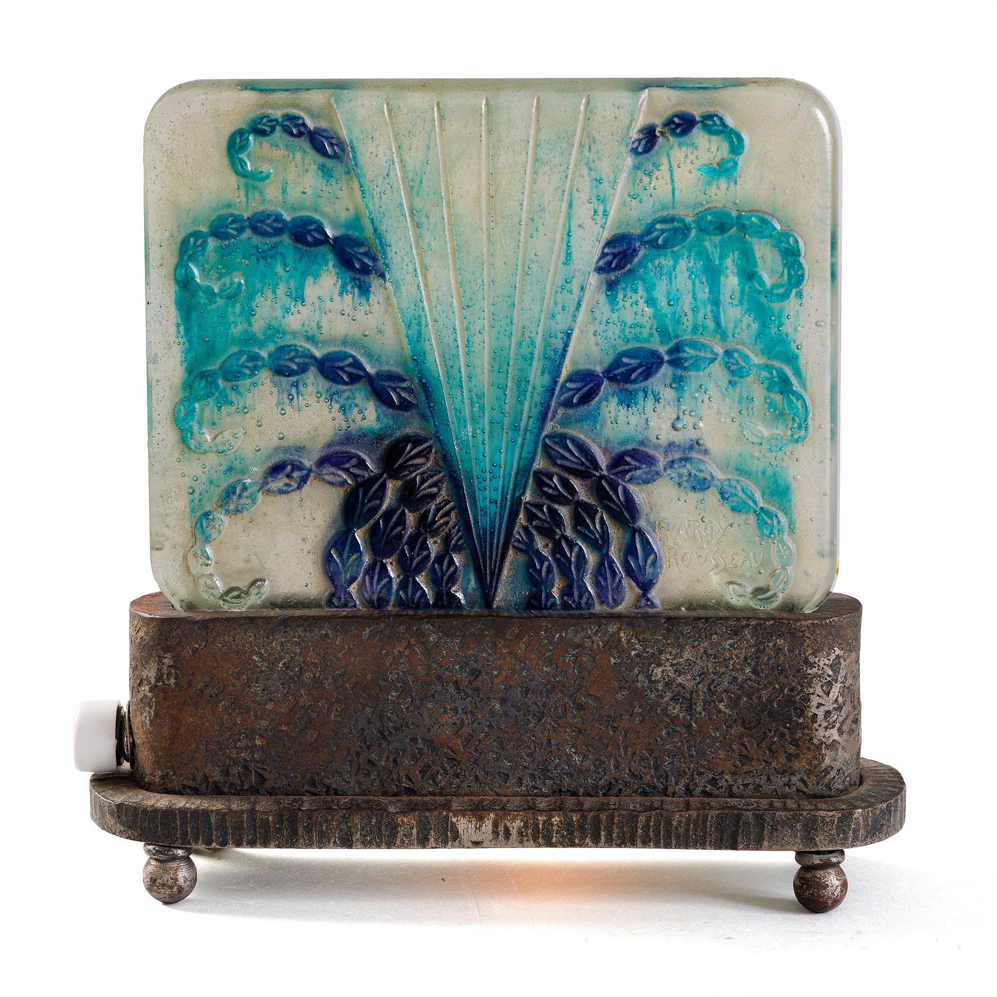 Gabriel Argy Rousseau Pâte de Verre Algae Night Light - Handmade Glass Art Lamp for Bedroom, Living Room & Nursery Decor