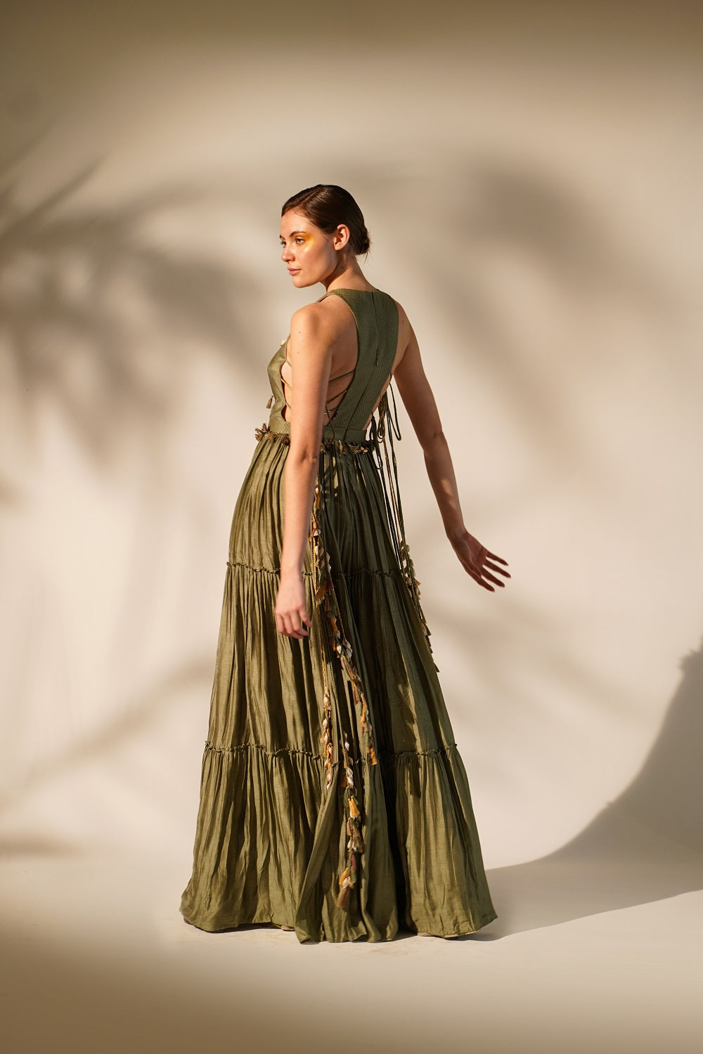 Olive Green Halter Neck Maxi Dress for Women - Elegant Summer Beach Party & Evening Wear