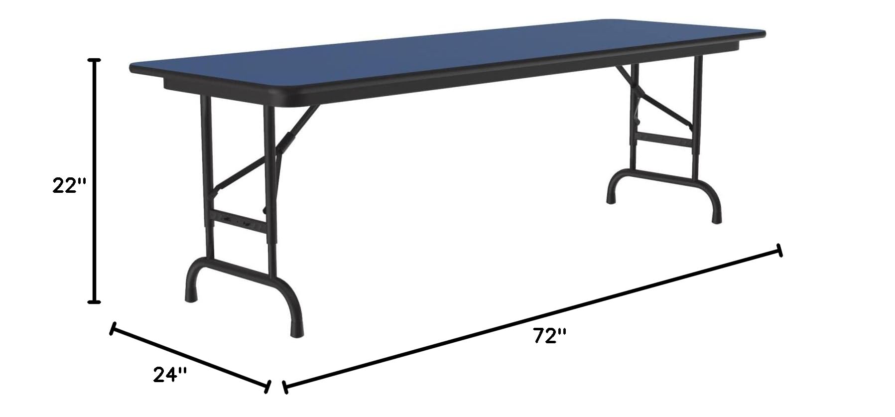 Adjustable Height Folding Table 24x72 Inches - Portable Blue Work Desk for Office, Camping, Events & Home Use