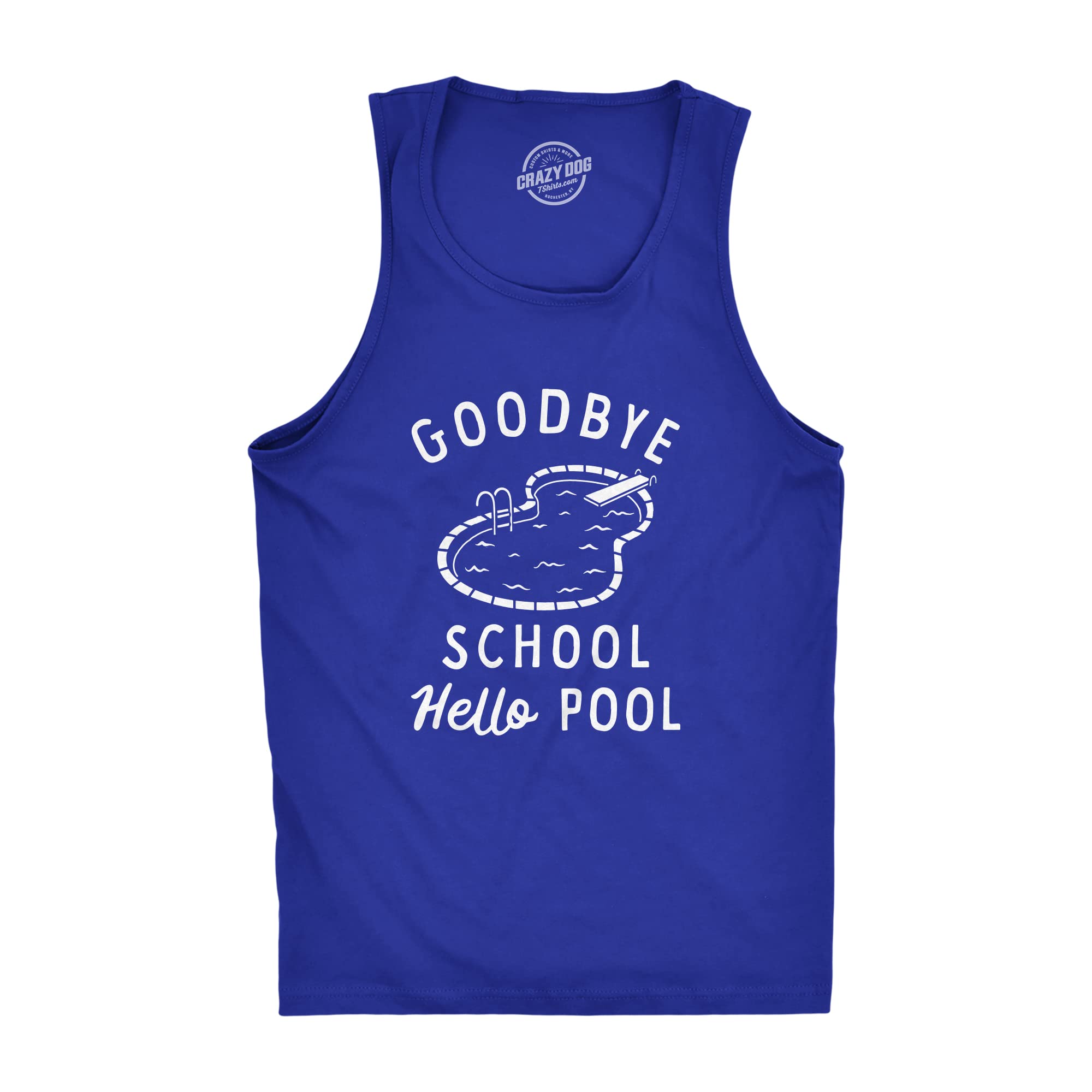 Funny Men's Goodbye School Hello Pool T-Shirt - Summer Vacation Fitness Tank Top for Swimming & Beach Parties - Casual Cool Graphic Tee for Guys