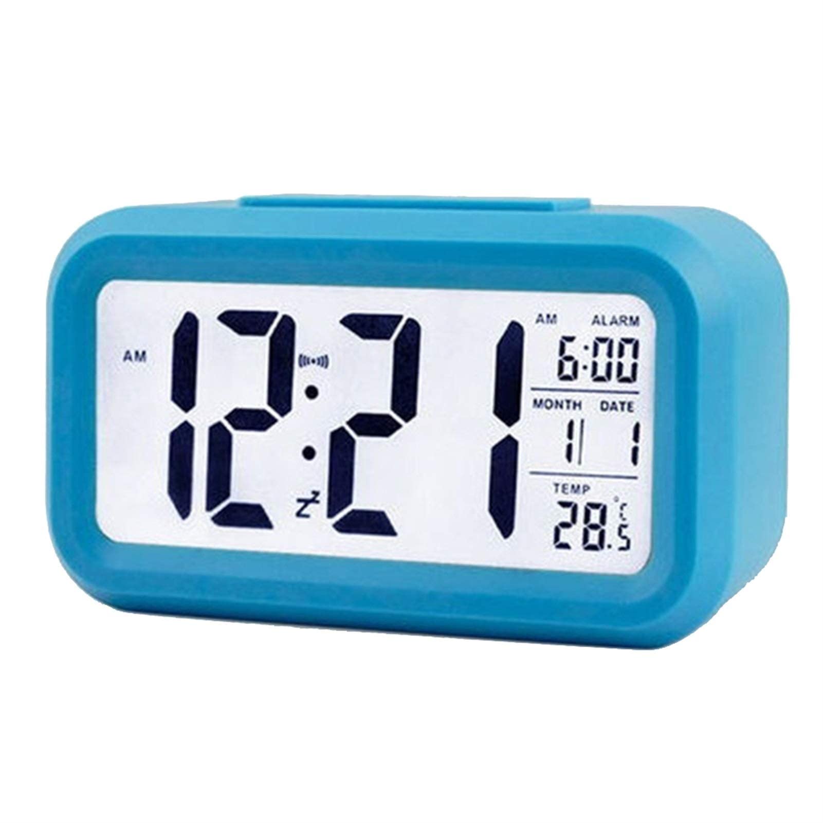 YPZ Digital Alarm Clock with LED Backlight, Snooze & Mute Function - Electronic Desktop Clock with Calendar Display (White/Blue) - Perfect for Bedroom, Office, Travel & Nightstand Use