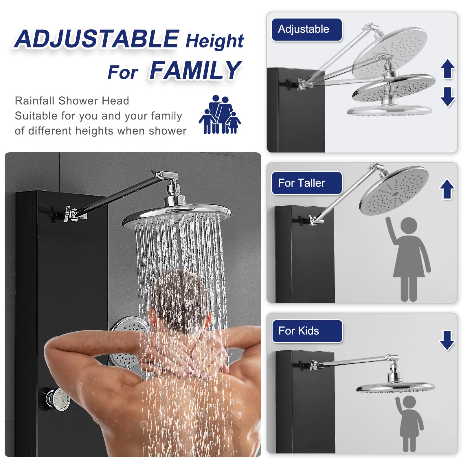 ROVATE 6-Jet Stainless Steel Shower Panel System with Rainfall Shower Head & Handheld Spray - Black Wall Mounted Shower Column for Spa-Like Bathroom Experience - Perfect for Master Bath, Luxury Home & Hotel Renovations