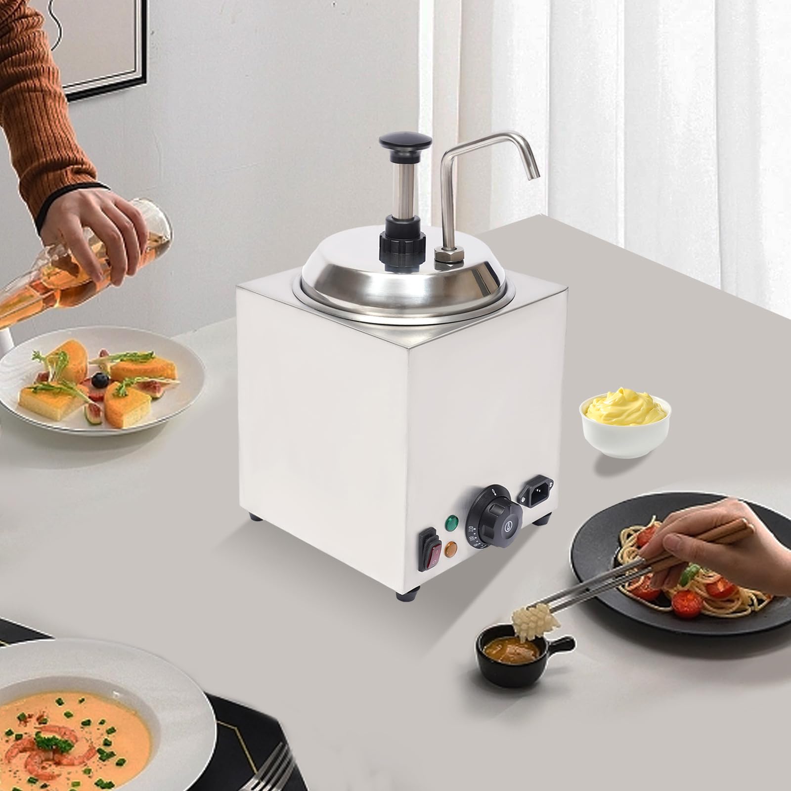 650W Electric Cheese Dispenser with Pump - 2.6Qt Stainless Steel Nacho Cheese Warmer & Hot Fudge Caramel Butter Dispenser - Perfect for Movie Nights, Parties & Restaurant Serving