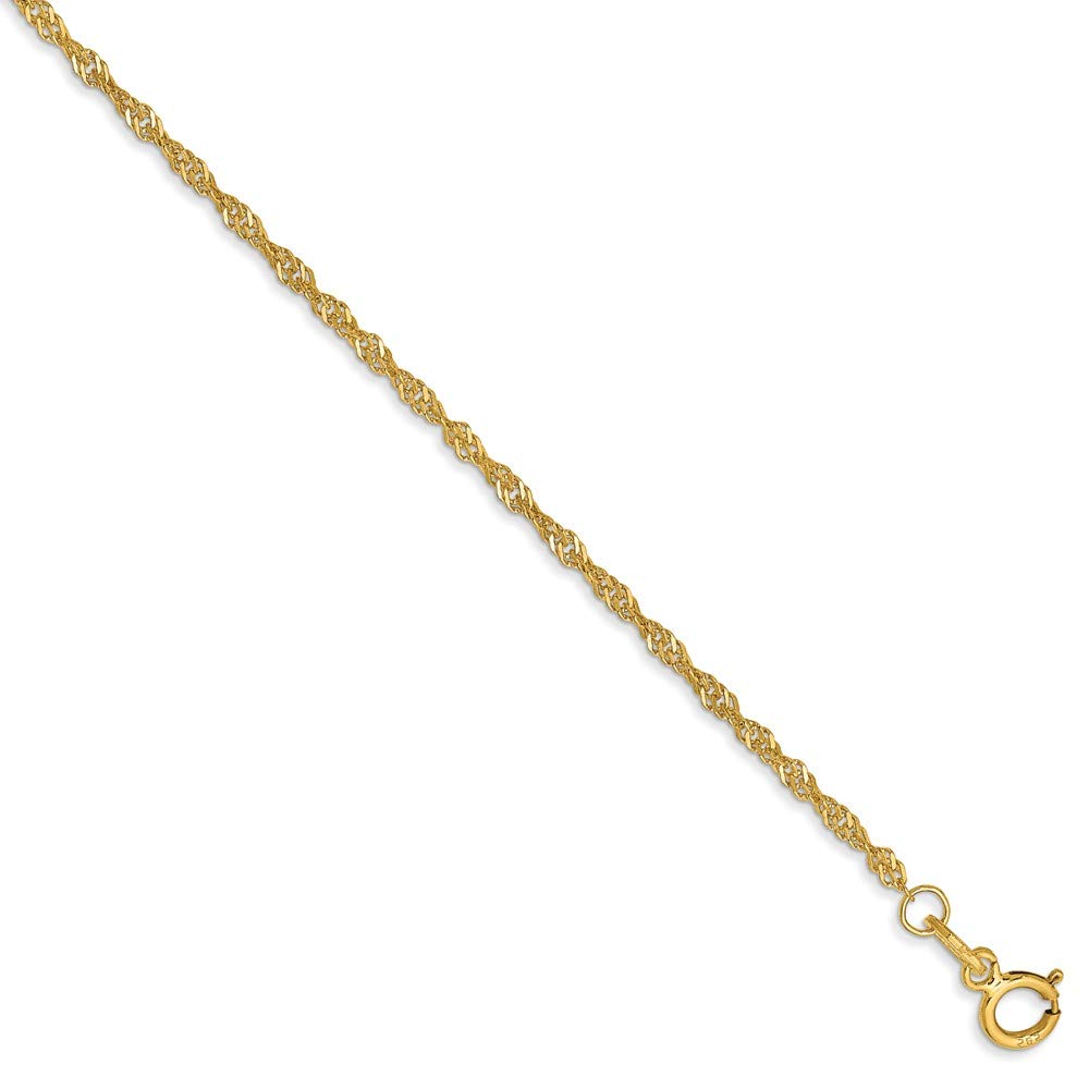 14K Solid Gold 1.4mm Singapore Chain Anklet for Women - Dainty Ankle Bracelet for Everyday Wear, Beach Vacation & Special Occasions