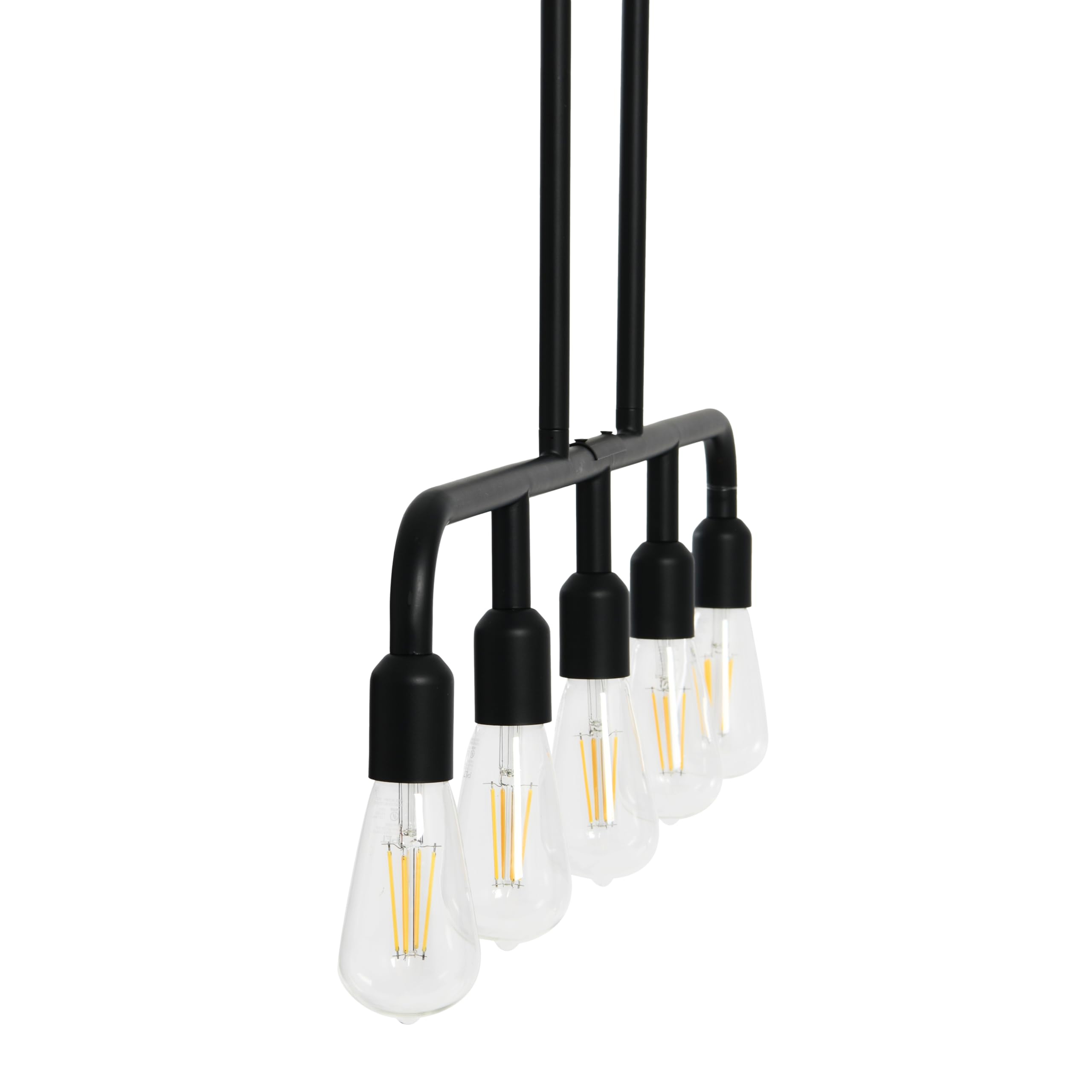 Benson Exposed Bulb Metal 5-Light Linear Chandelier - Modern Industrial Pendant Lighting for Dining Room, Kitchen Island & Living Room Decor