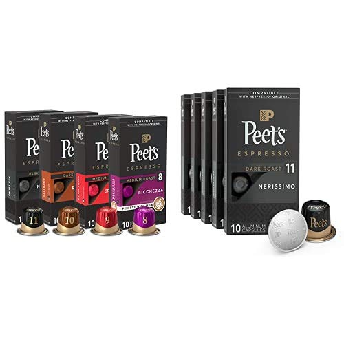 Peet's Coffee Espresso Capsules Variety Pack (40 Count) & Nerissimo Dark Roast Coffee (50 Count) - Compatible with Nespresso Original Line Machines | Perfect for Home Brewing, Office Use & Gifts