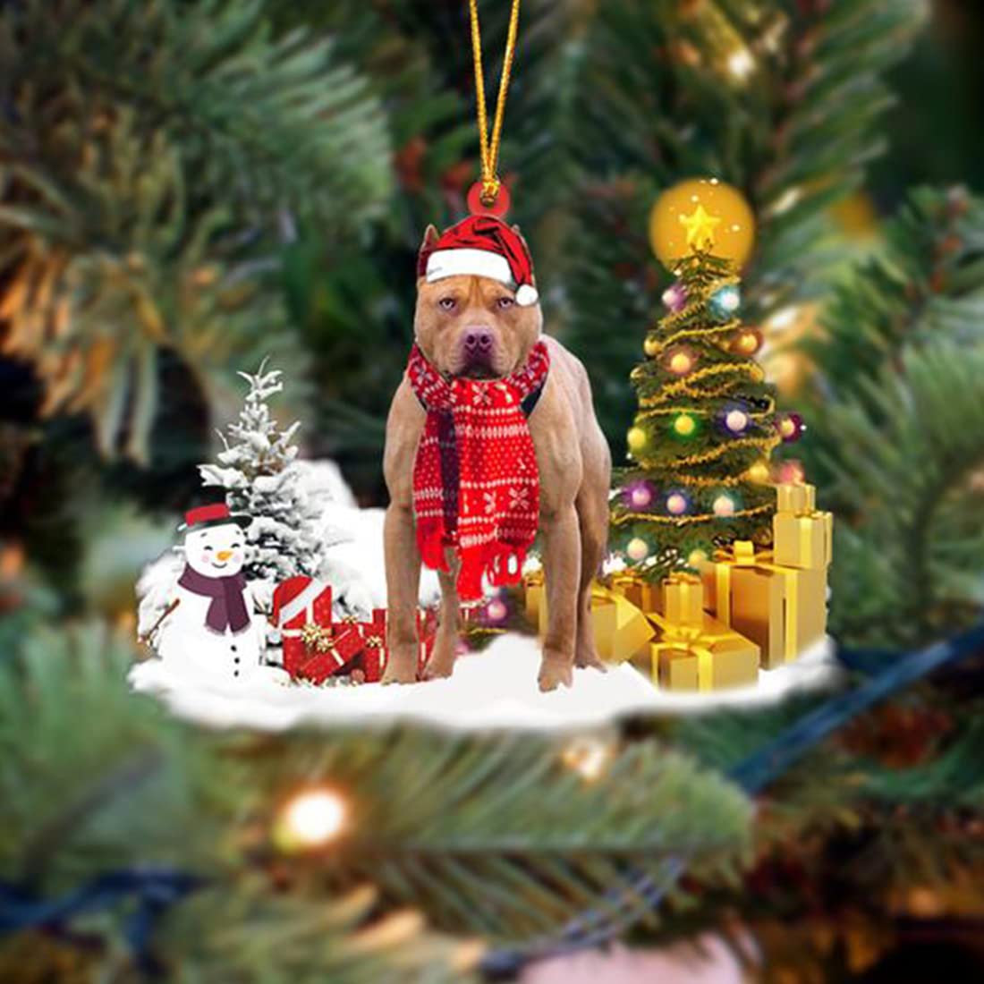Pitbull Dog Christmas Ornaments & Car Pendant Set - 6 Mica Plastic Tree Decorations + 10 Rearview Mirror Trinkets for Holiday Home & Auto Decor