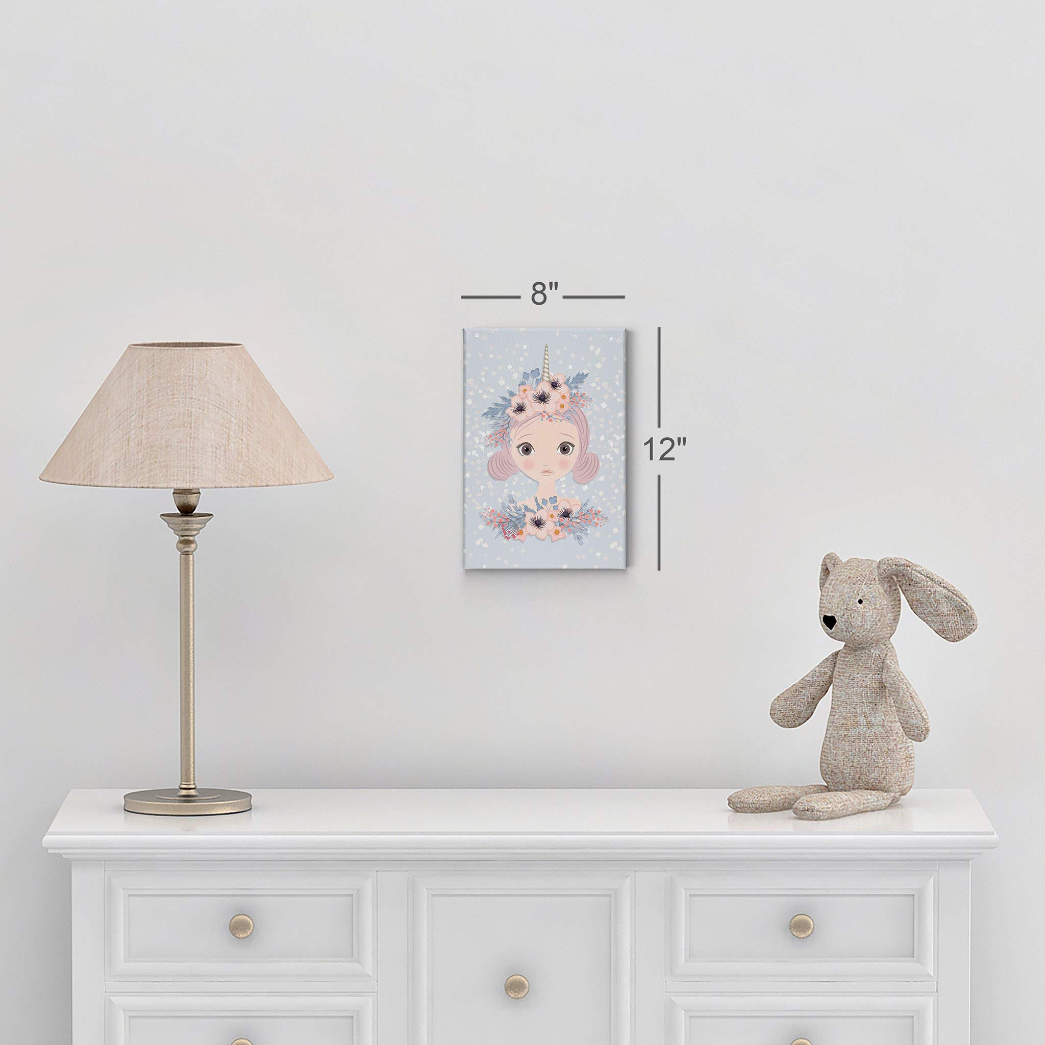 Smile Art Design Unicorn Girl and Flowers Canvas Wall Art - Blue Nursery Decor, Kids Room Decor, Baby Gift - Ready to Hang 22x15 Inch - Made in USA | Perfect for Girls' Bedroom, Playroom & Birthday Presents