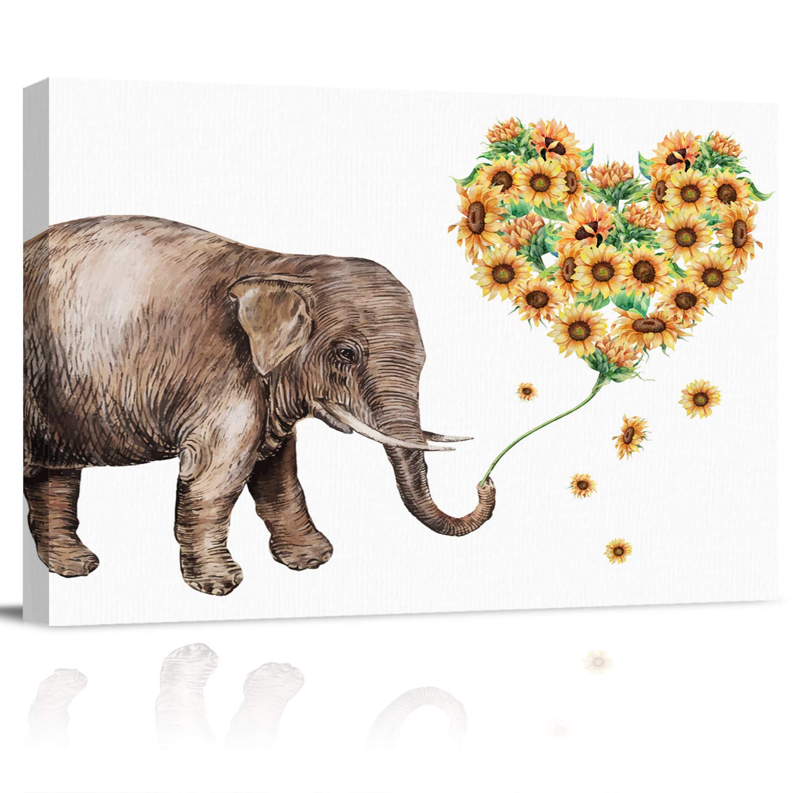 Elephant Canvas Wall Art - 24x32 Inch Heart Shaped Sunflower Animal Print for Living Room Decor | Modern Home Decoration for Men, Women & Teens | Perfect for Bedroom, Office & Gift Giving