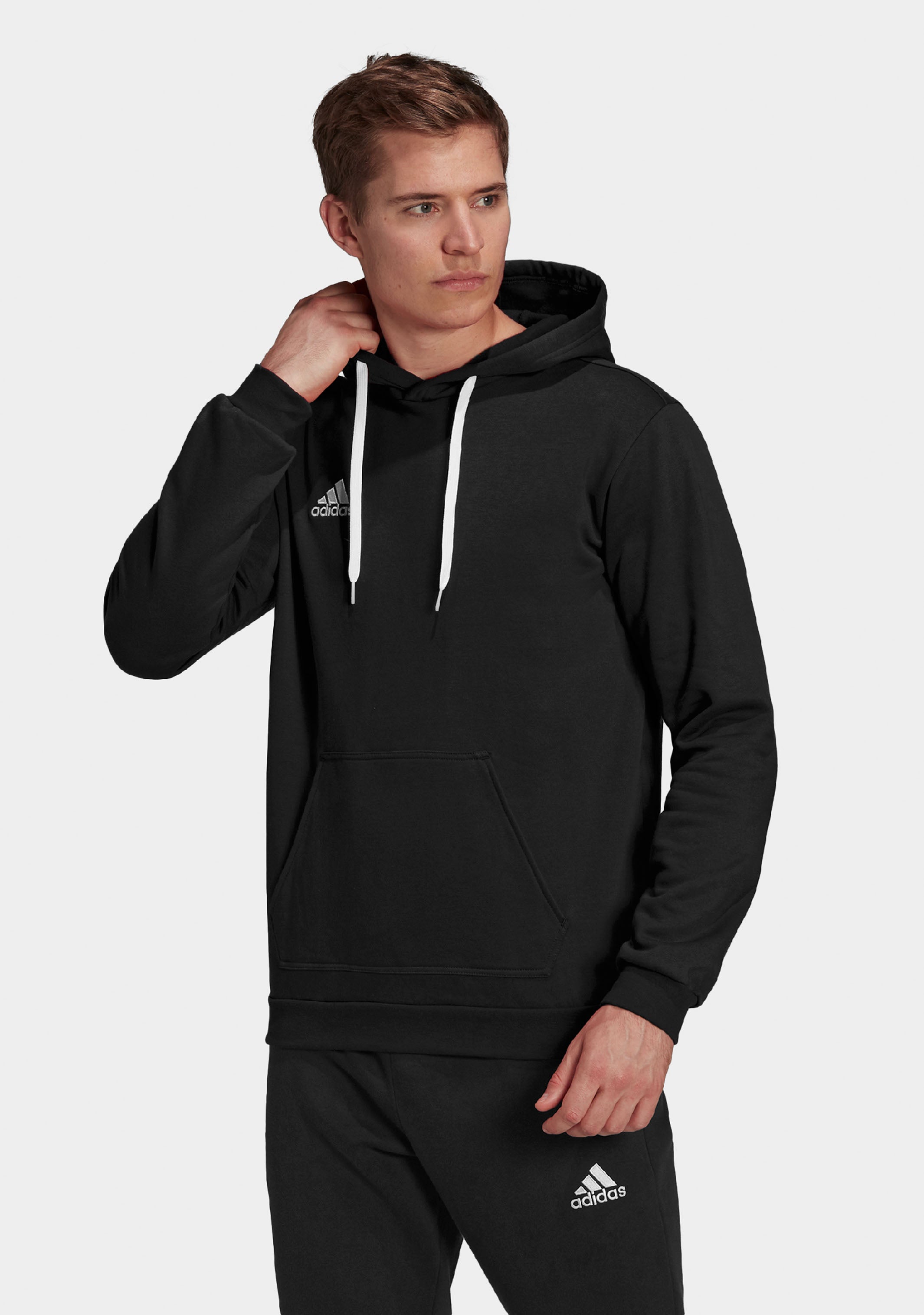 Adidas Men's Entrada 22 Hoodie - Lightweight Fleece Pullover with Kangaroo Pocket | Gym, Running & Casual Wear