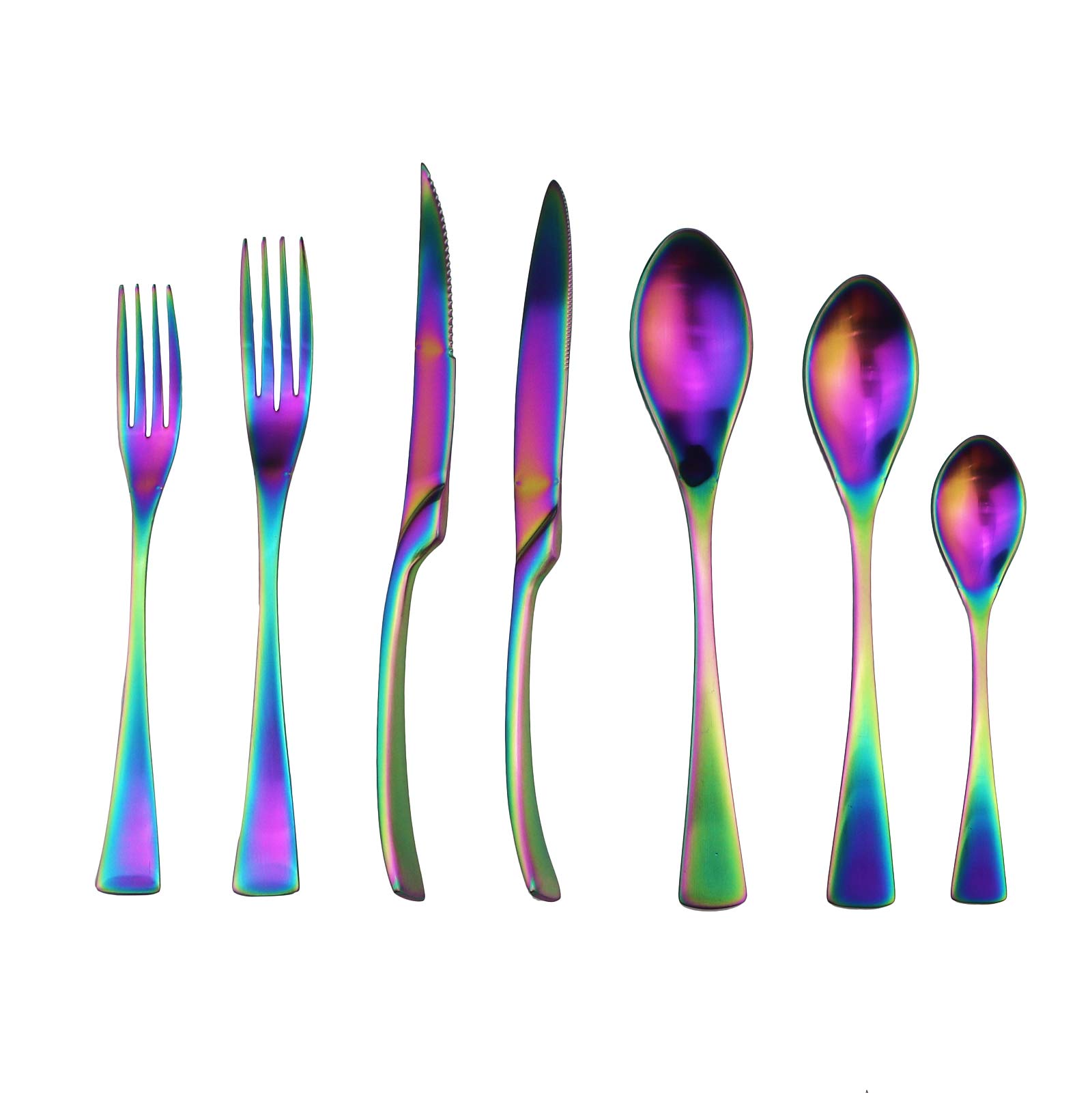Gugrida 28-Piece 18/10 Stainless Steel Flatware Set - Luxury Matte Rainbow Silverware for 4, Knife Fork Spoon Set, Dishwasher Safe, Elegant Dinnerware for Parties, Weddings & Daily Dining