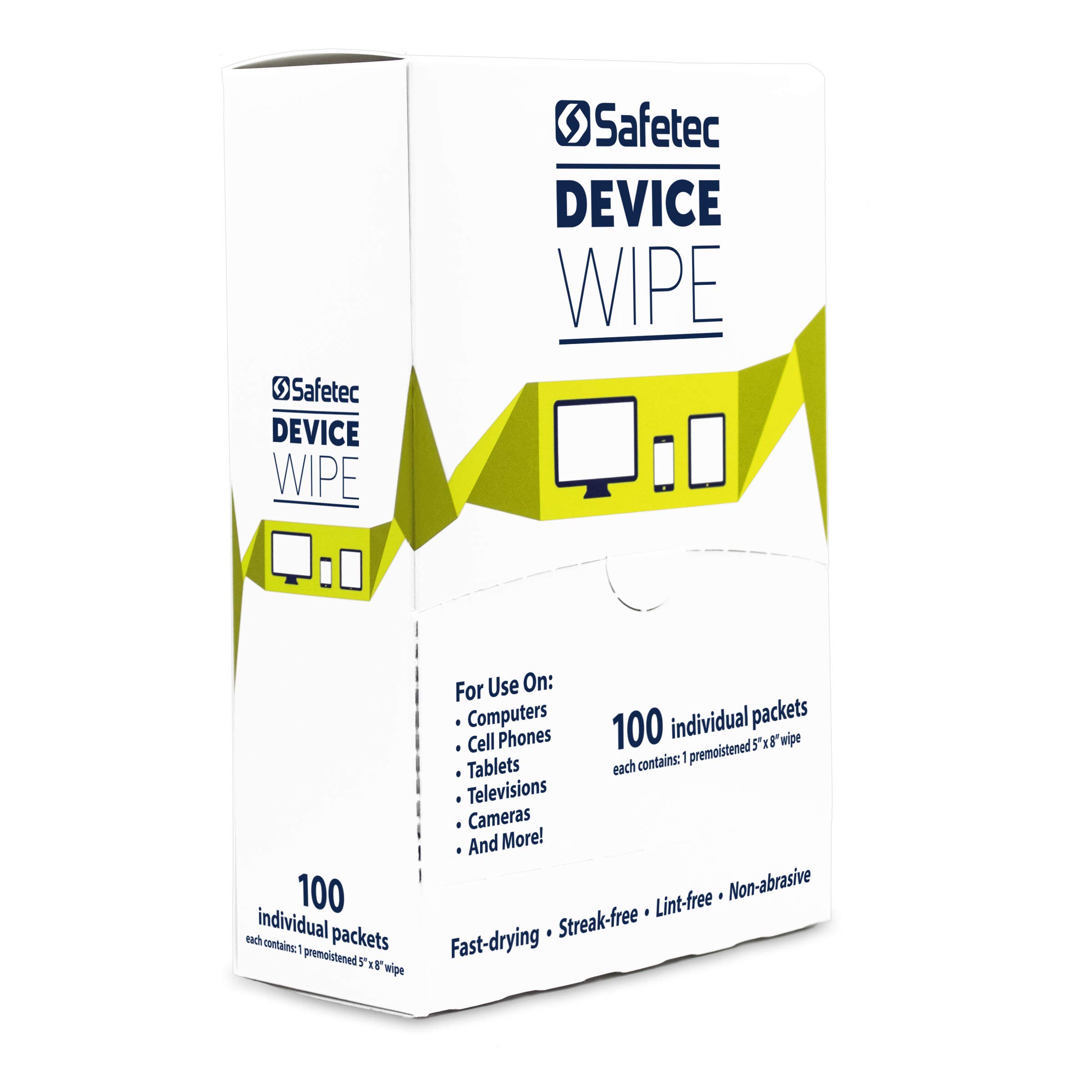 Safetec Antibacterial Device Wipes for Cellphones, Tablets & Screens - 6 Pack of 100ct Disposable Cleaning Cloths (600 Wipes Total) - Perfect for Office, Home & Travel Use to Sanitize Electronics