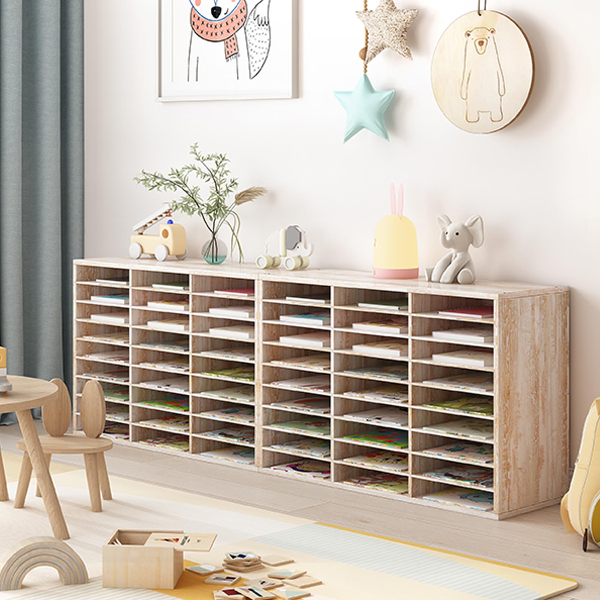 27-Slot Wooden Paper File Organizer for Desk - Large Retro White Mail Sorter for Office & Classroom - Perfect for Documents, Letters, and Office Supplies Organization