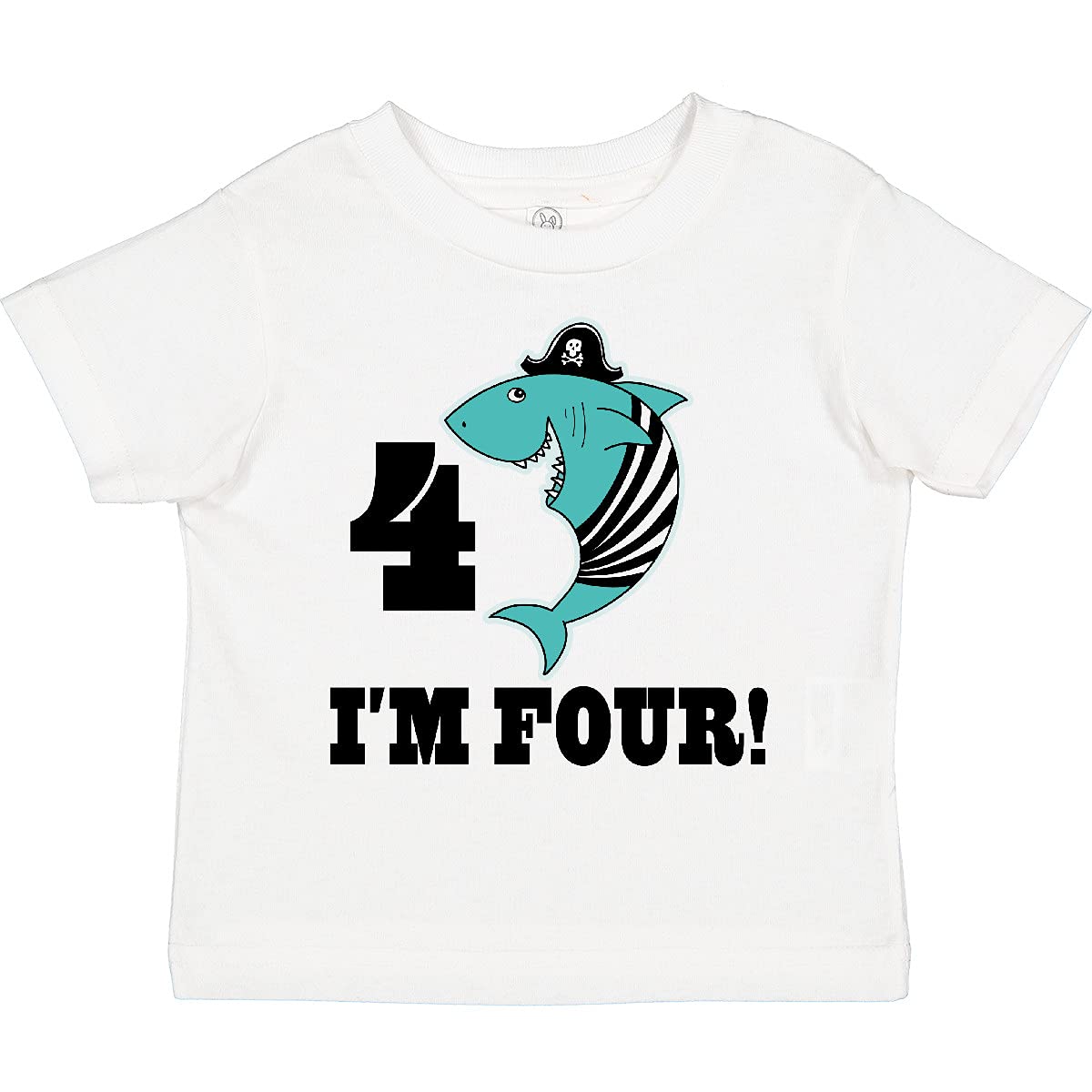 Inktastic 4th Birthday Shark Party T-Shirt for 4 Year Old Boys & Girls - Fun Pirate Themed Toddler Top for Birthday Celebrations & Costume Parties