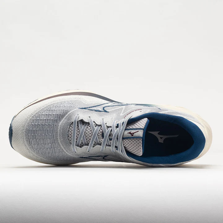 Mizuno Wave Rider 27 Running Shoes for Men - Lightweight Cushioned Road Running Sneakers in Papyrus/Blue Opal/Lunar Rock - Perfect for Marathon Training & Daily Jogging