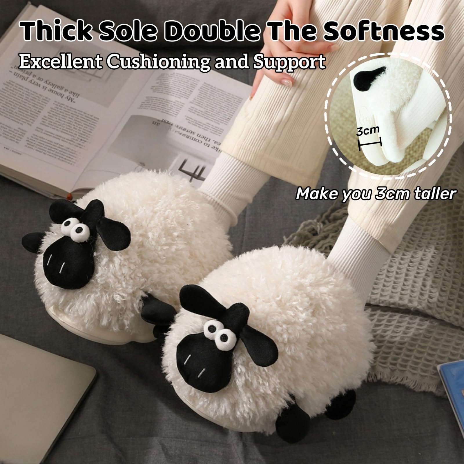 Cozy Sheep Fuzzy Slippers for Women & Men - Plush Warm Lining with Memory Foam - Indoor/Outdoor House Slippers - Perfect for Winter Comfort, Lounge Wear & Gift Giving