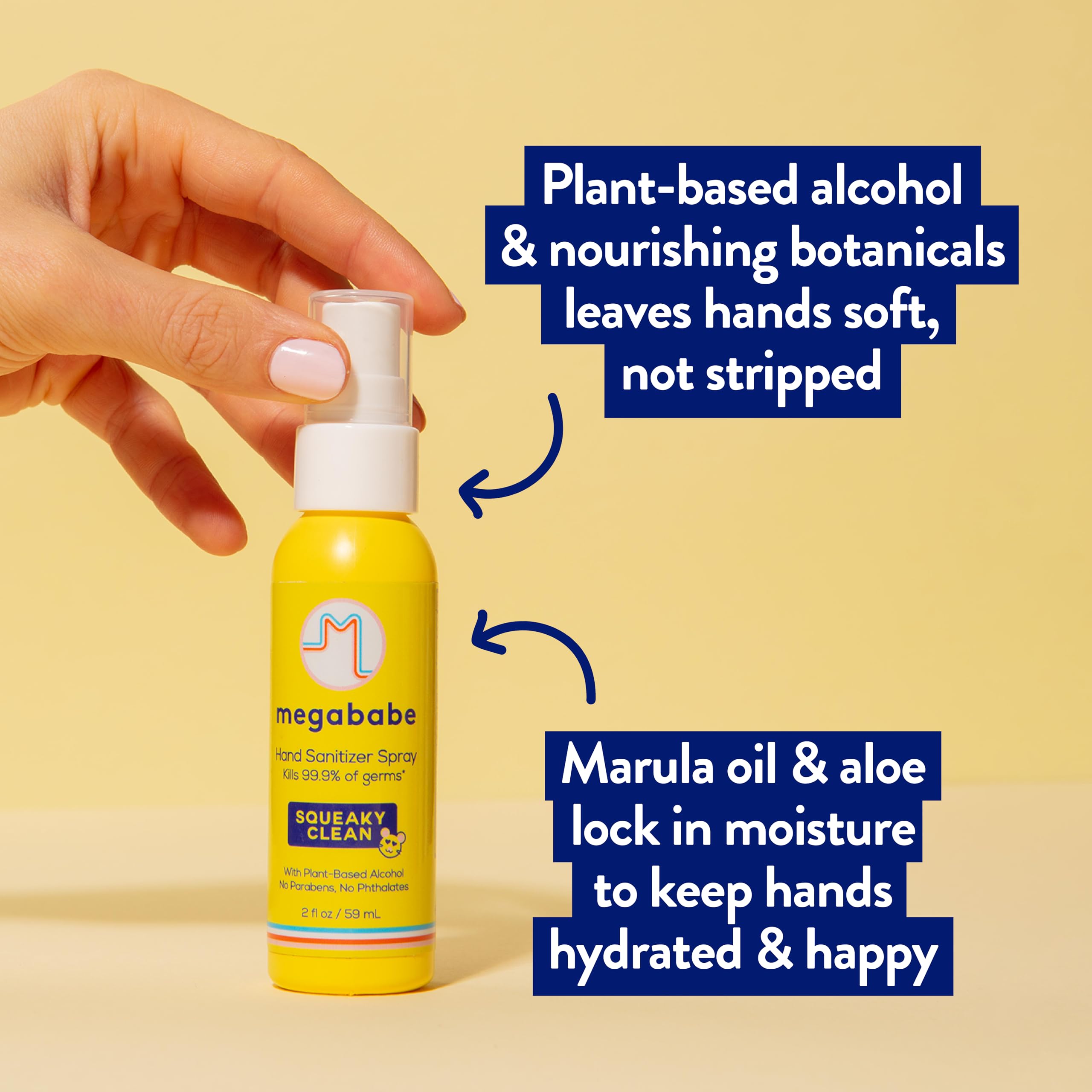 Megababe Squeaky Clean Spray Hand Sanitizer 2 oz - 3 Pack | Alcohol-Based Sanitizing Spray | Portable Hand Hygiene for Travel, Office & Daily Use