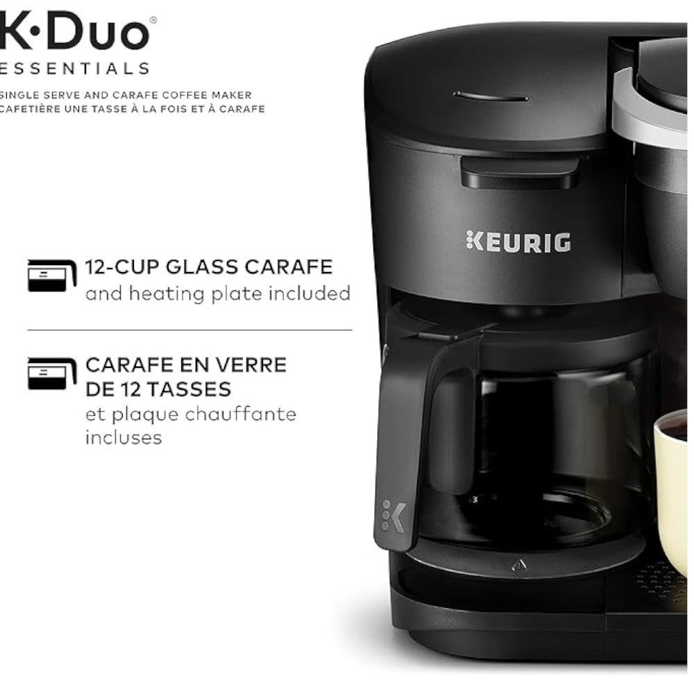 Keurig K Duo Essentials Coffee Maker - Single Serve K-Cup Pod & 12-Cup Carafe Brewer (Certified Refurbished with Home Essentials Warranty) - Perfect for Home, Office & Entertaining