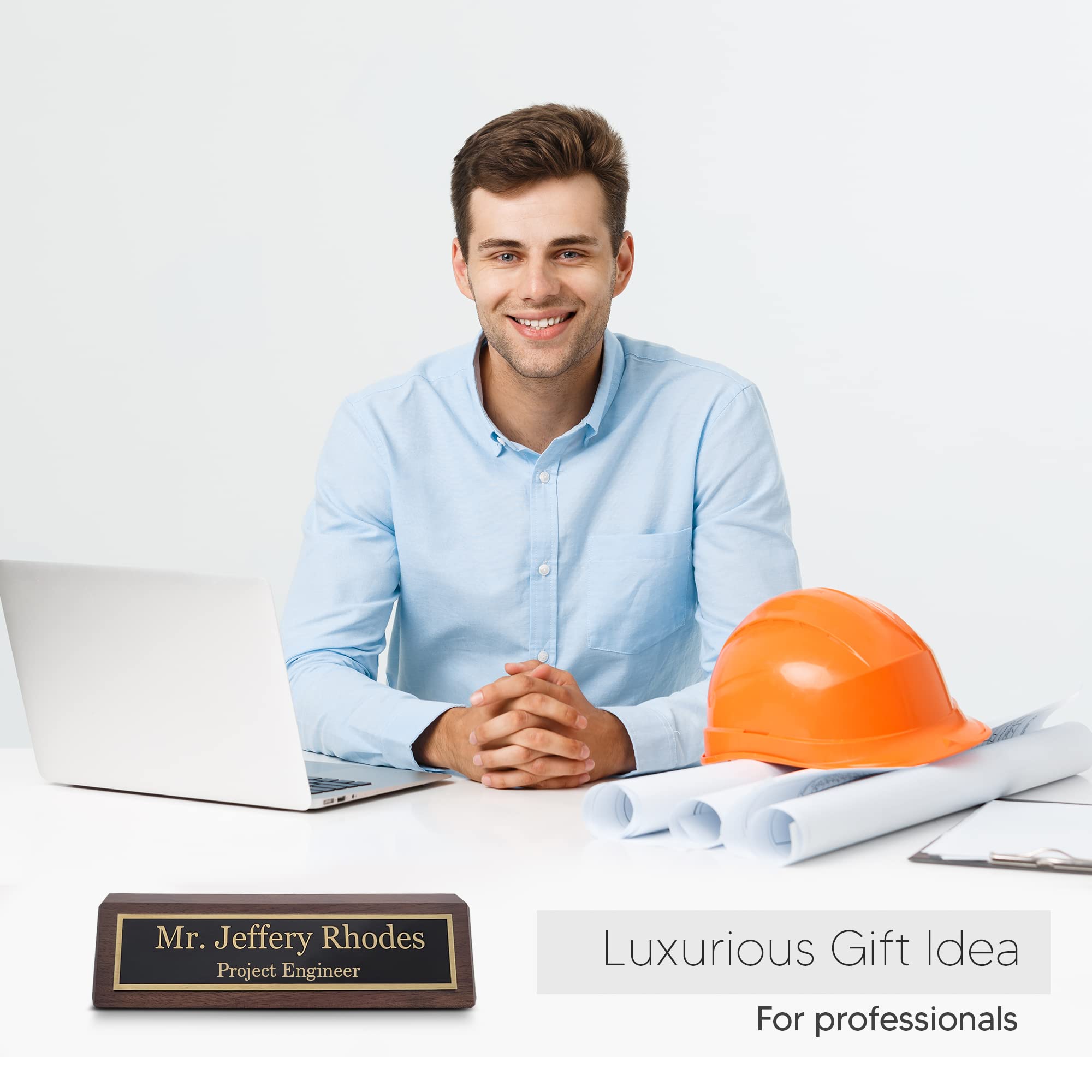 Custom Engraved Walnut Wood Name Plate for Desk - Personalized Office Name Sign (2x8 Inches) | Perfect Gift for Boss, Coworker, Reception & Home Office Decor