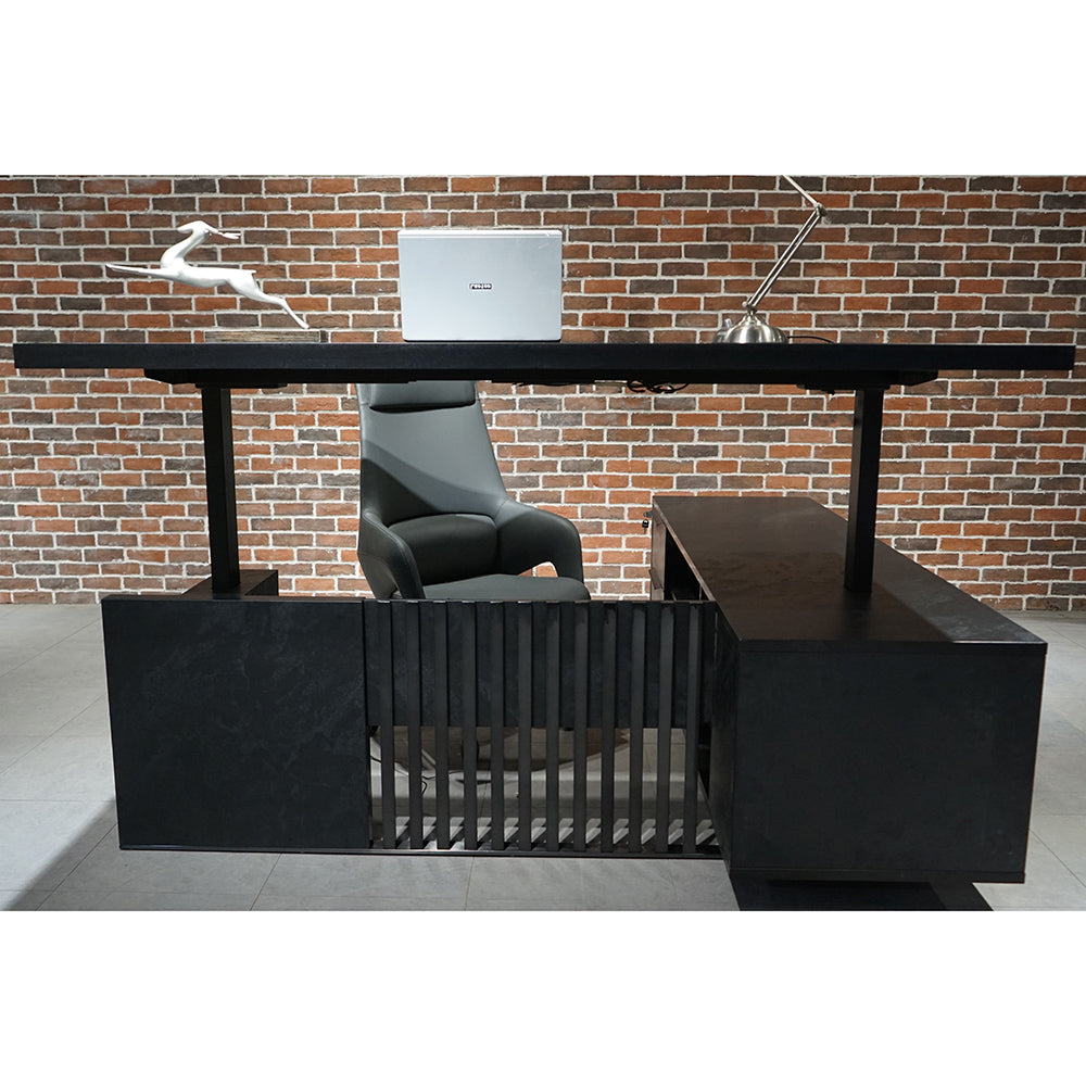DAXTON 200cm Black Executive Desk with Left Return & Lift Mechanism - Perfect for Home Office & Professional Workspaces