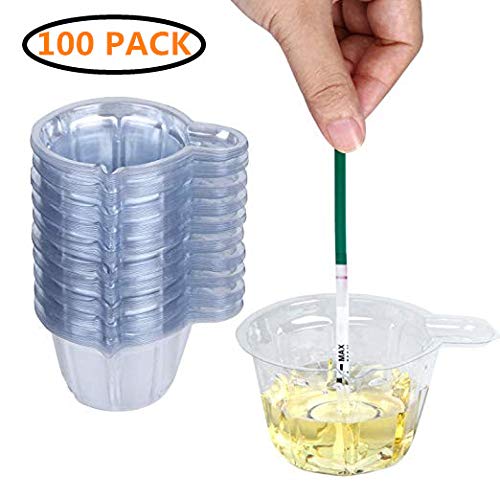 100 Pack Disposable Plastic Urine Specimen Cups - 50ML Large Capacity for Ovulation, Pregnancy, pH Testing - Ideal for Home Health Tests, Medical Clinics & Laboratories