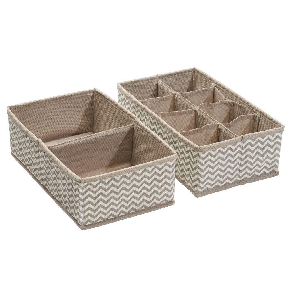 iDesign Chevron Fabric Drawer Organizer - 10 Compartments for Underwear & Socks (Set of 2) | Perfect for Dresser Storage