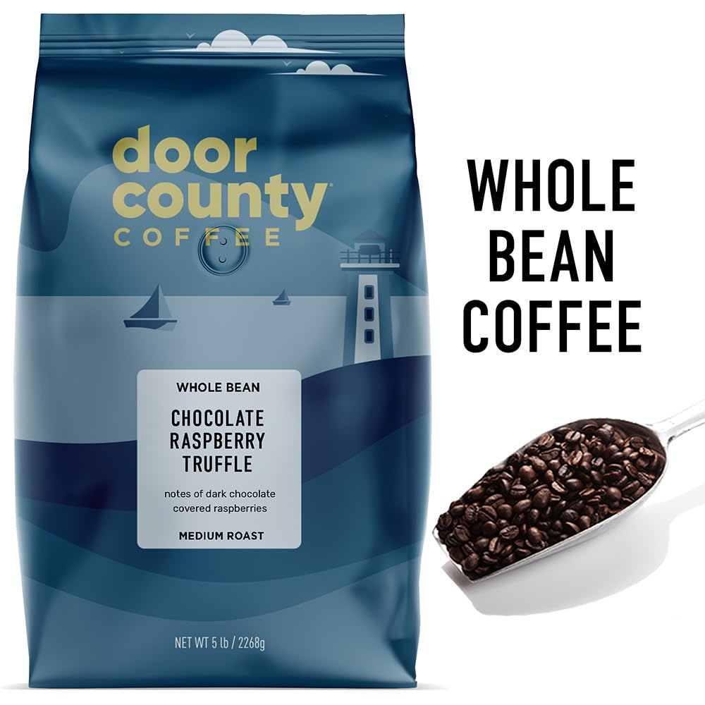 Dark Chocolate Raspberry Truffle Coffee Beans - 5lb Bag, Medium Roast Arabica for Gourmet Brewing
