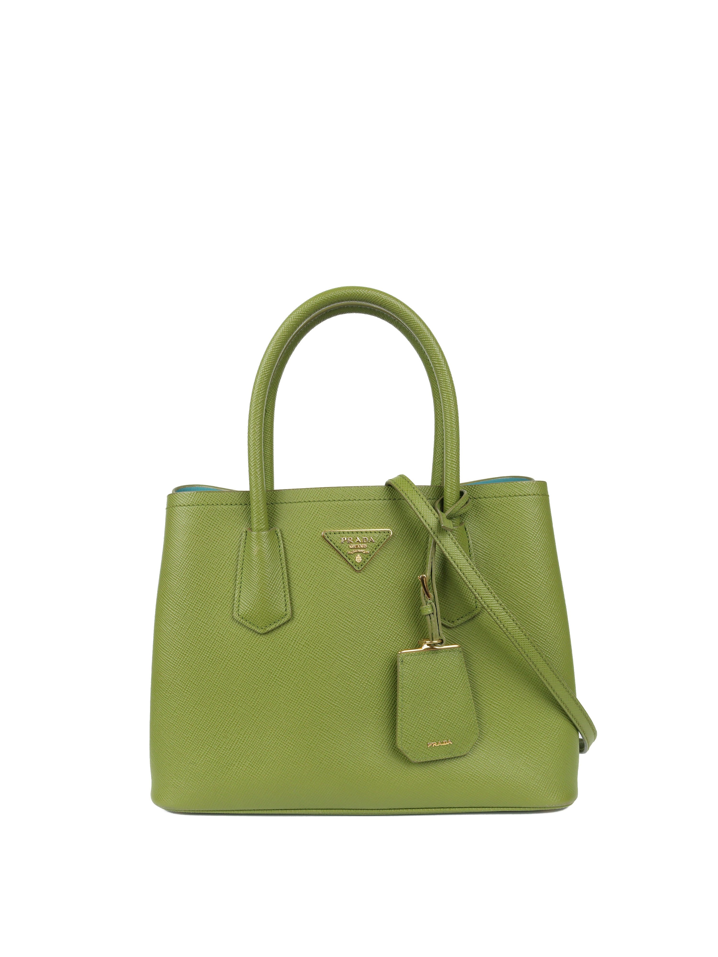 Prada Green Medium Double Bag - Luxury Leather Shoulder Handbag for Women | Perfect for Work, Travel & Everyday Use