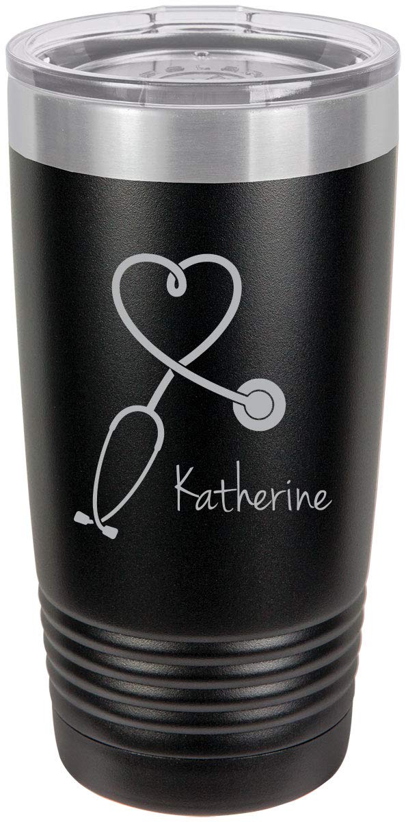 Personalized Stethoscope Nurse Insulated Tumbler - 20oz Custom Text Travel Coffee Mug (Black) | Perfect Gift for Medical Professionals, Students & Healthcare Workers