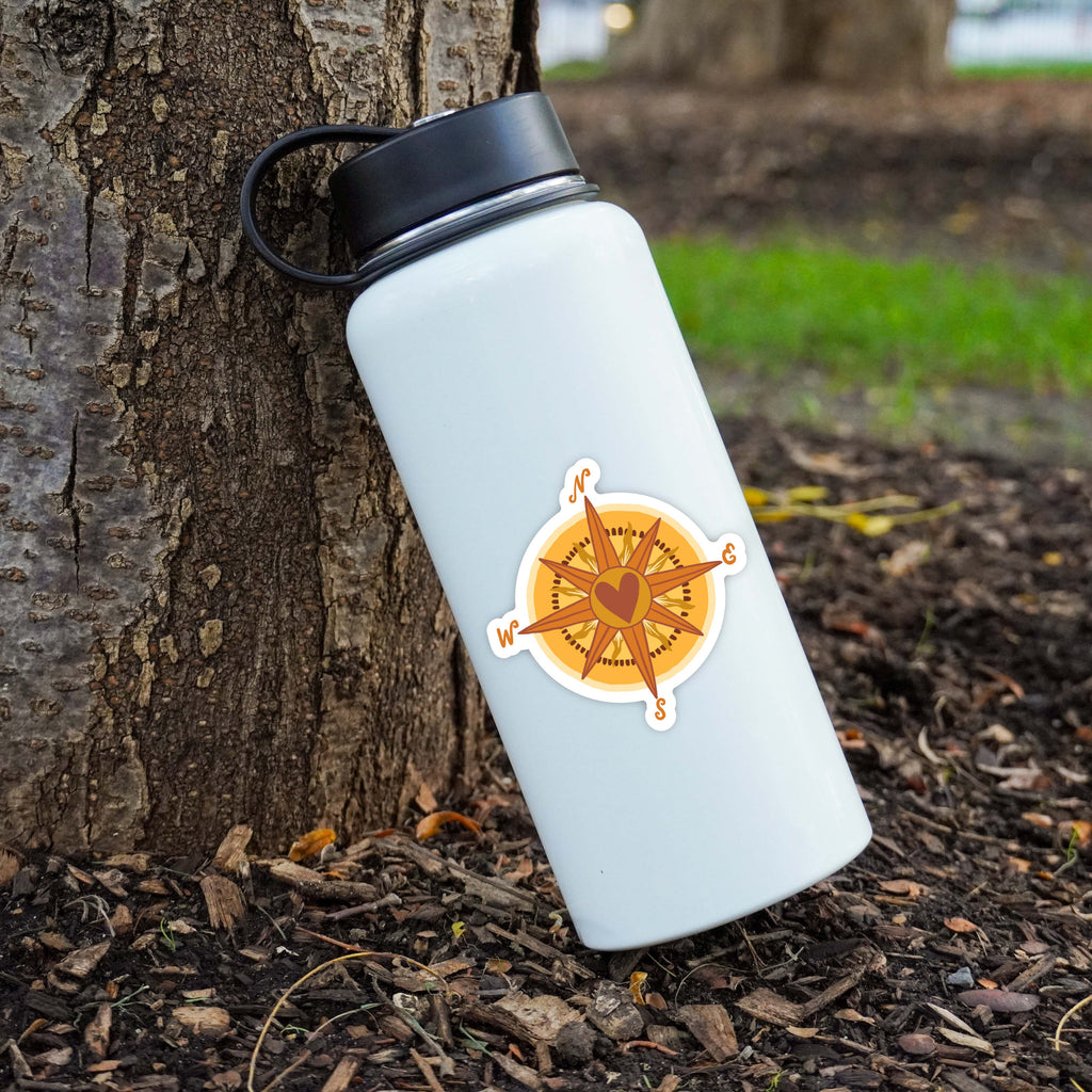 Compass Nature Sticker - Waterproof Outdoor Adventure Decal for Hiking, Camping & Travel Gear - Yellow