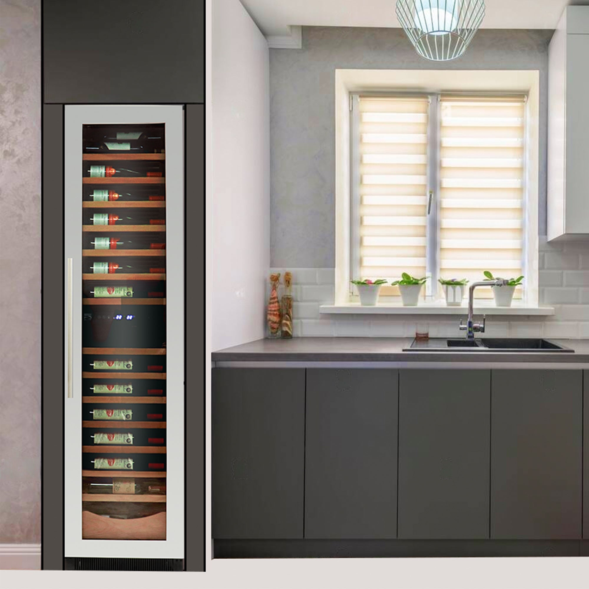 Kenmore Elite 18 Inch Dual Zone Compressor Wine Fridge - 111 Bottle Capacity Built-In/Freestanding Wine Cooler with Digital Temperature Control | UV Protective Glass & Reversible Door | Low Noise Operation for Home Bars, Restaurants & Wine Cellars