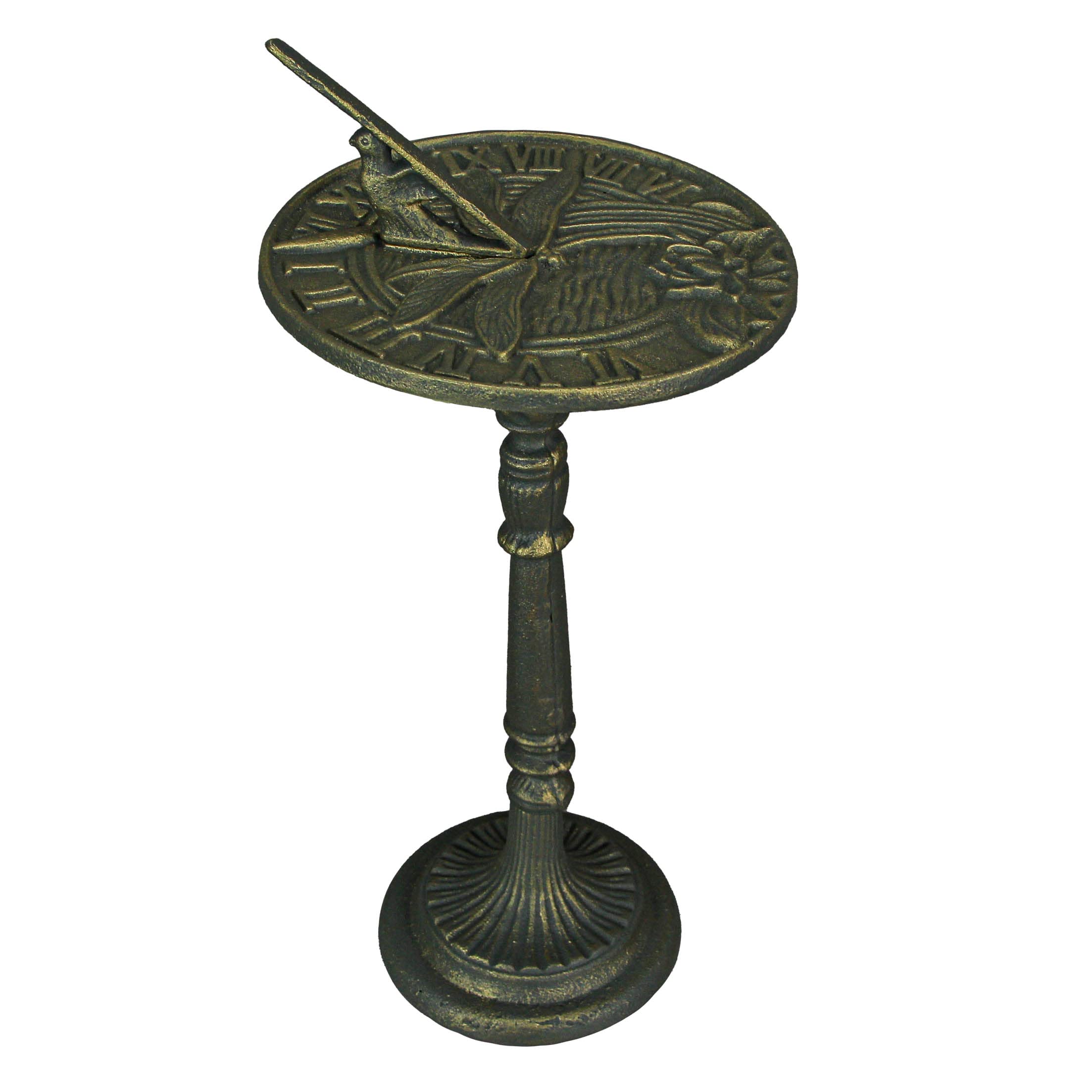 Zeckos 21-Inch Cast Iron Verdigris Dragonfly Sundial - Vintage Garden Decor for Patio, Yard & Poolside | Unique Outdoor Art Piece with Functional Timekeeping | Perfect for English Cottage, Mediterranean & Rustic Landscapes