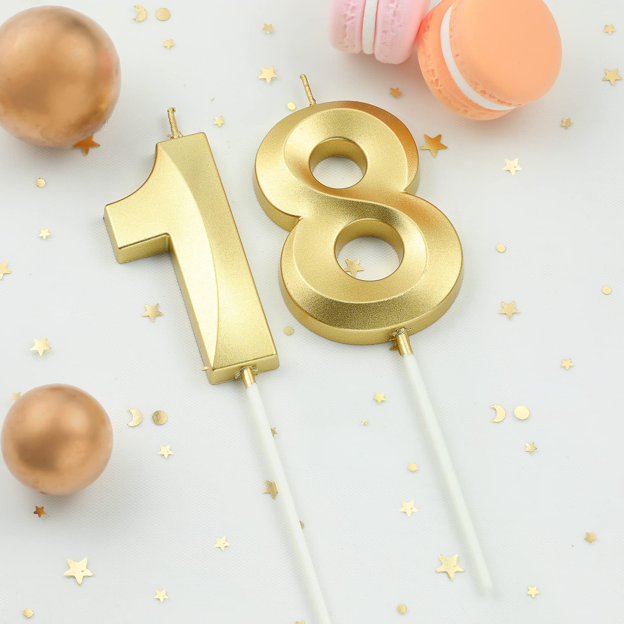 2.76 Inch 18K Gold Plated Diamond Number 18 Birthday Candles - Elegant Gold Number Cake Candles for Birthday Party Decorations & Anniversary Celebrations - Perfect for Cakes, Cupcakes, and Special Occasion Desserts
