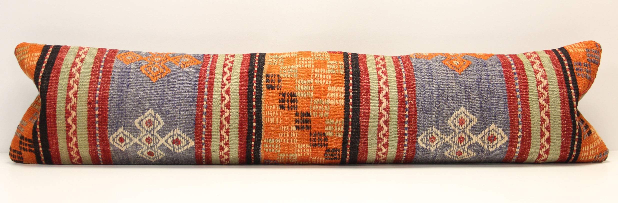 King Size Kilim Pillow Cover 12x47 Inch - Unique Lumbar Oriental Kilim Pillow for Bedding, Oblong Cushion Cover, Huge Twin Extra Long Pillow - Perfect for Sofa, Bed, and Home Decor