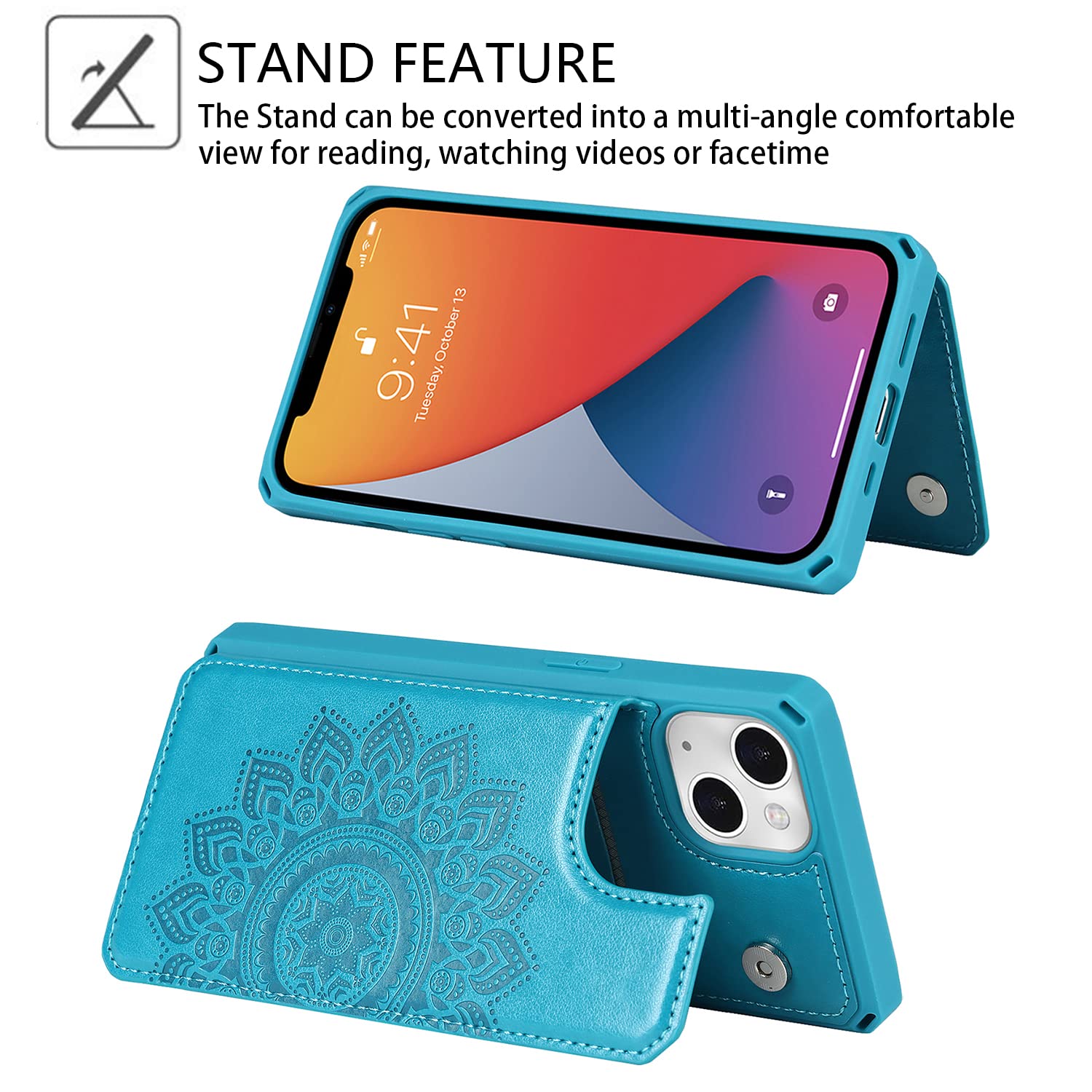 Premium Leather iPhone 13 Case with Card Holder & Stand - Shockproof Protective Cover for Men & Women | Daily Commute & Travel
