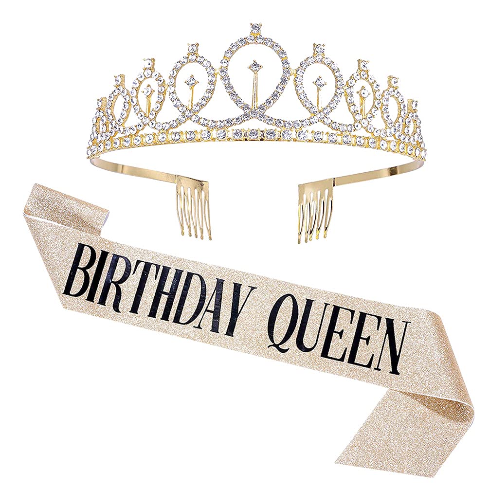Elegant Birthday Crowns & Tiaras for Women - Glittering Birthday Sash for Queen Celebrations | Perfect for Birthday Parties, Bachelorette Events & Special Occasions