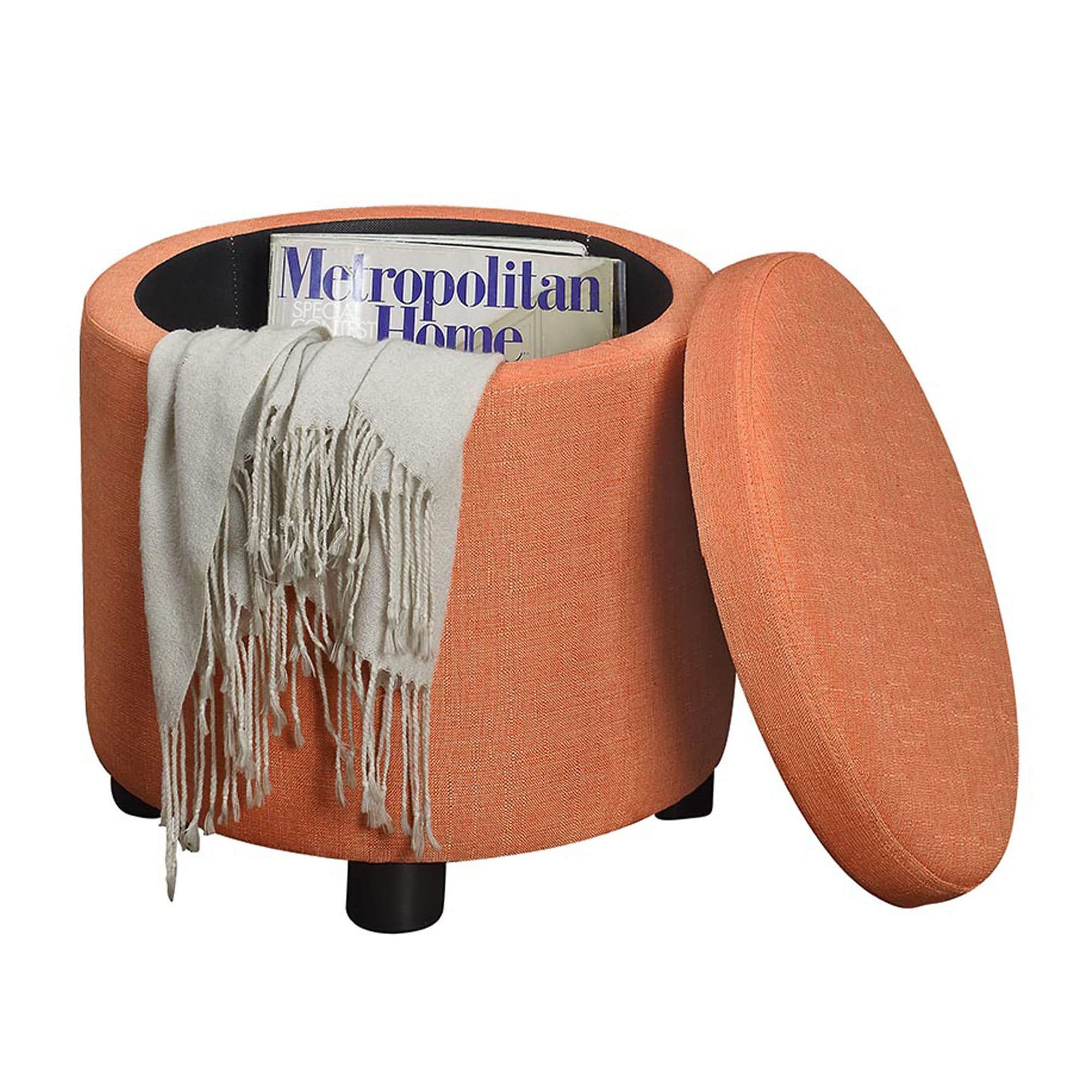 Designs4Comfort Round Accent Storage Ottoman with Reversible Tray Lid - Versatile Living Room Furniture for Extra Seating & Hidden Storage - Perfect for Small Spaces, Home Decor & Organization