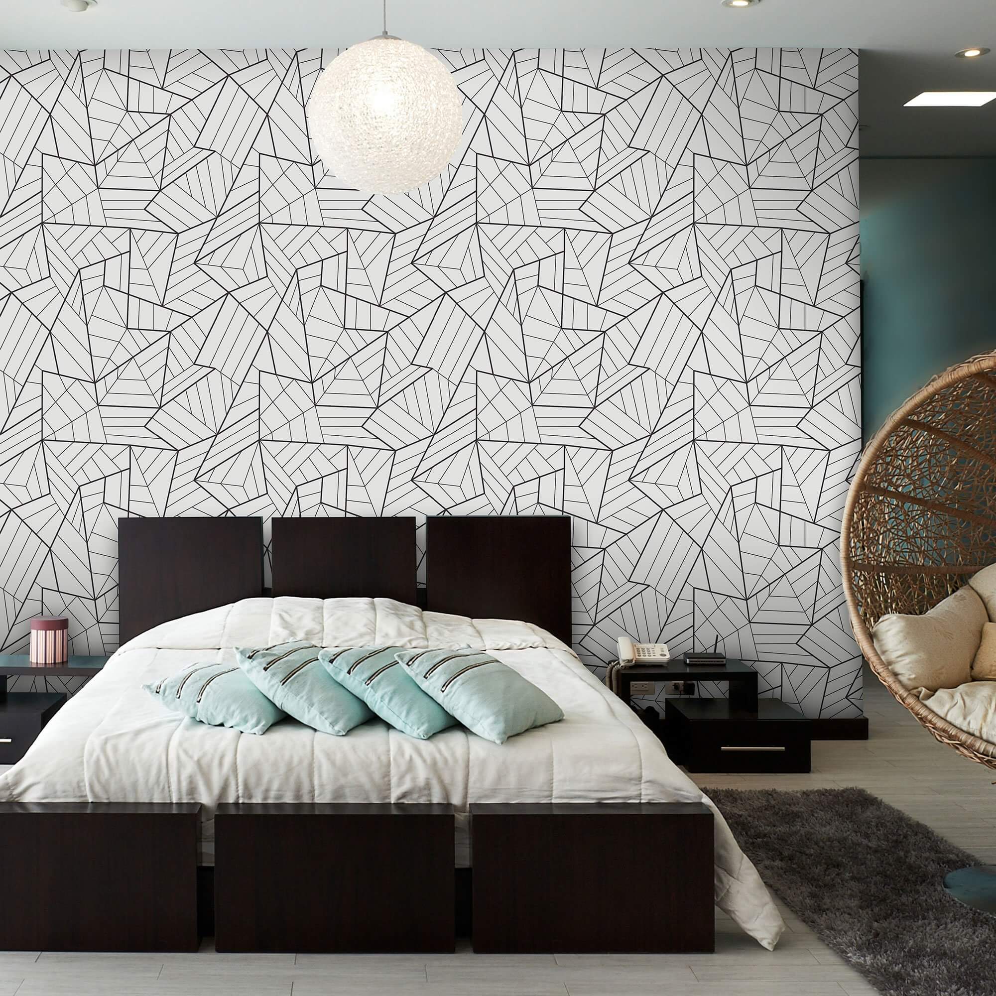 Black and White Geometric Peel and Stick Removable Wallpaper - Self-Adhesive Decorative Wall Covering for Bedroom, Living Room, Nursery, Office & Home Decor