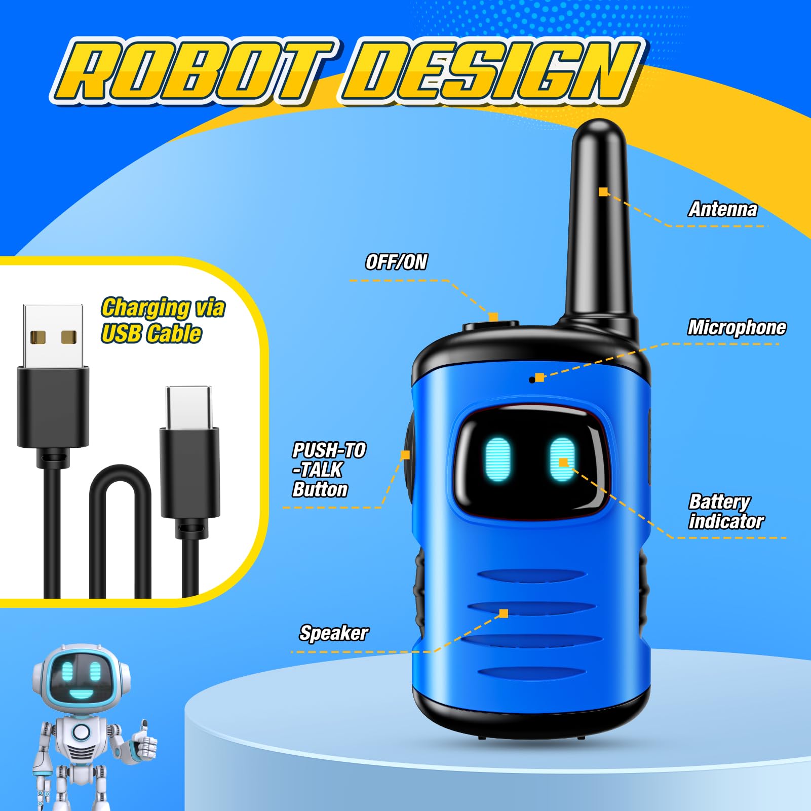 Rechargeable Kids Walkie Talkies - 2 Pack Children's Walkie Talkies for Boys & Girls Ages 3-8 | Long Range Two Way Radios for Outdoor Adventures, Camping, Hiking & Backyard Play | Perfect Easter & Birthday Gift for 3-8 Year Olds