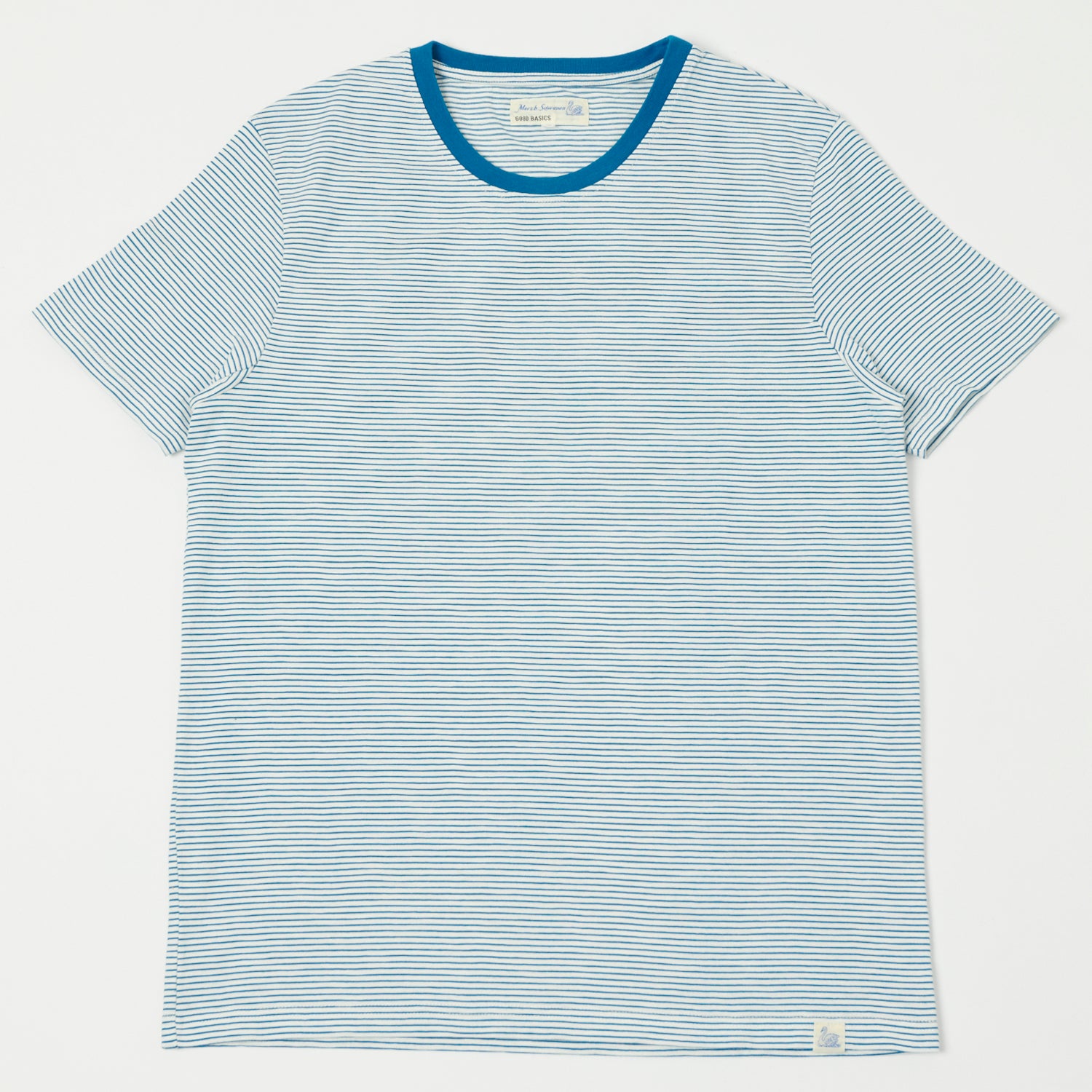 Merz b. Schwanen CT03 Striped Crew Neck T-Shirt for Men - Classic White & Aqua Cotton Tee | Casual Wear, Layering, Everyday Outfits