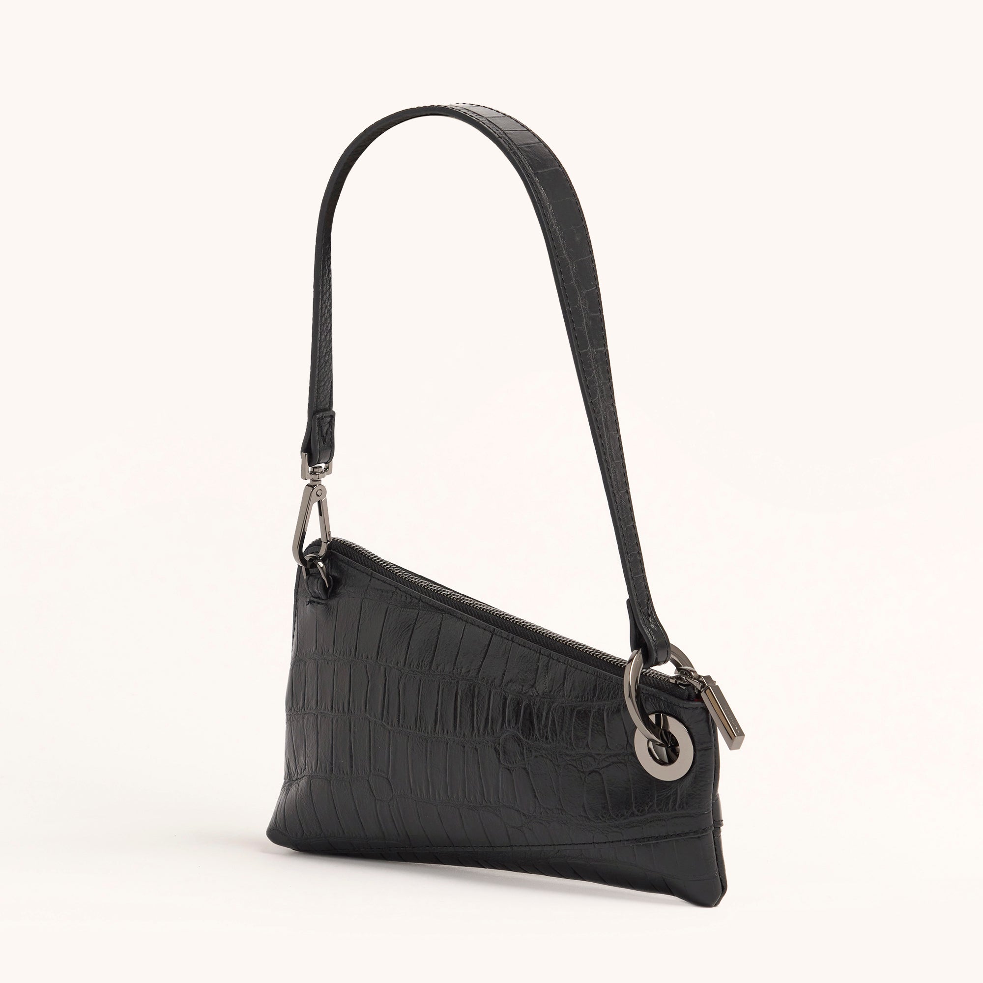 Nash Pochette Handbag - Luxury Crocodile Embossed Leather Clutch with Gunmetal Hardware for Evening Parties, Weddings & Special Occasions