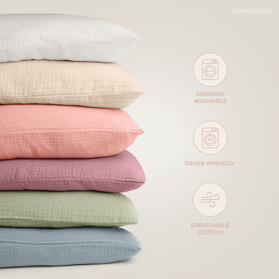 Comfy Cubs Toddler Pillow with Soft Muslin Cotton Pillowcase - Hypoallergenic & Breathable Baby Pillow for Nursery, Travel & Nap Time