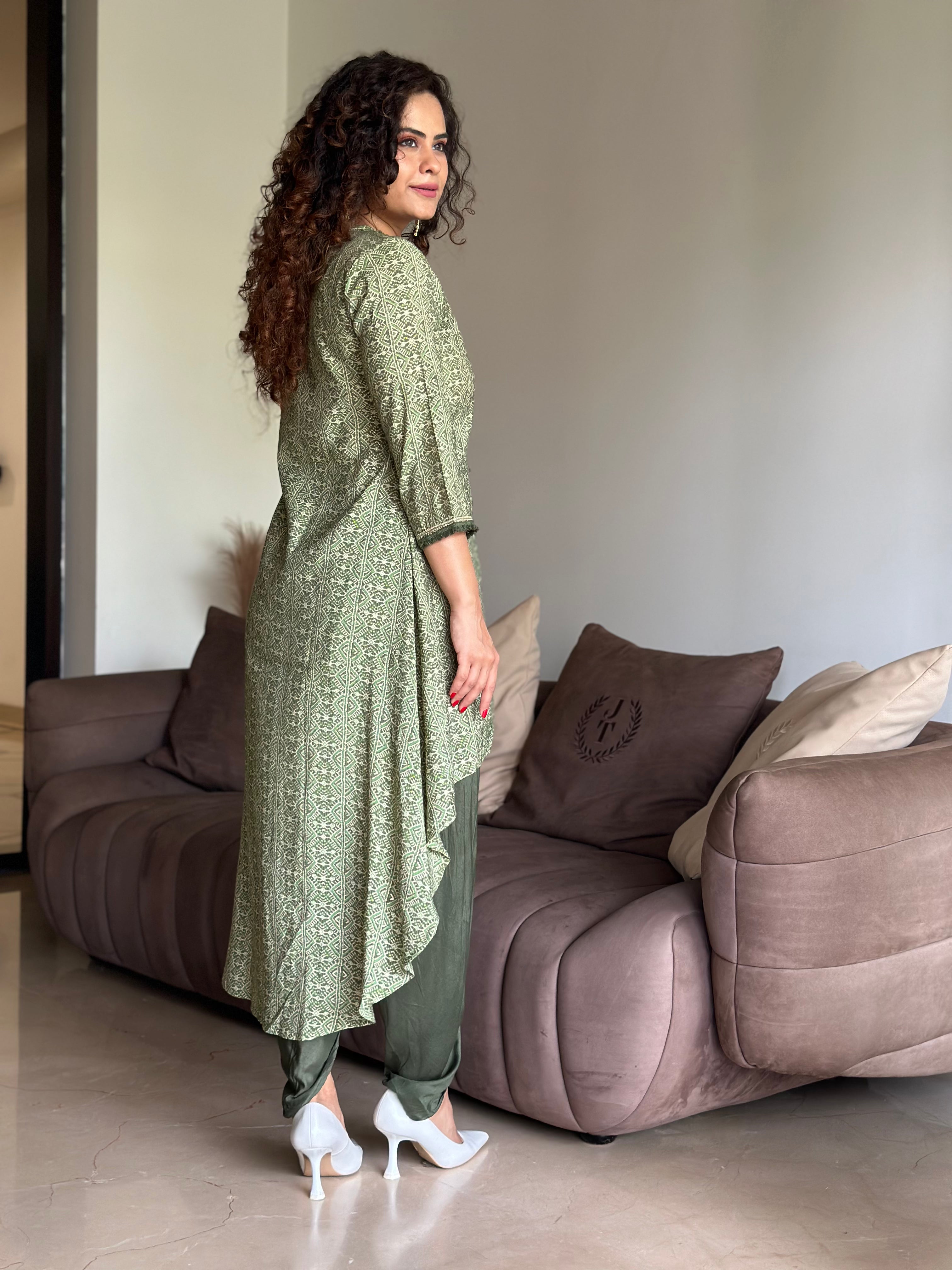 Stylish Posh Green Kurta & Tulip Pants Set | Elegant Indian Ethnic Outfit for Women | Perfect for Festivals, Weddings & Special Occasions