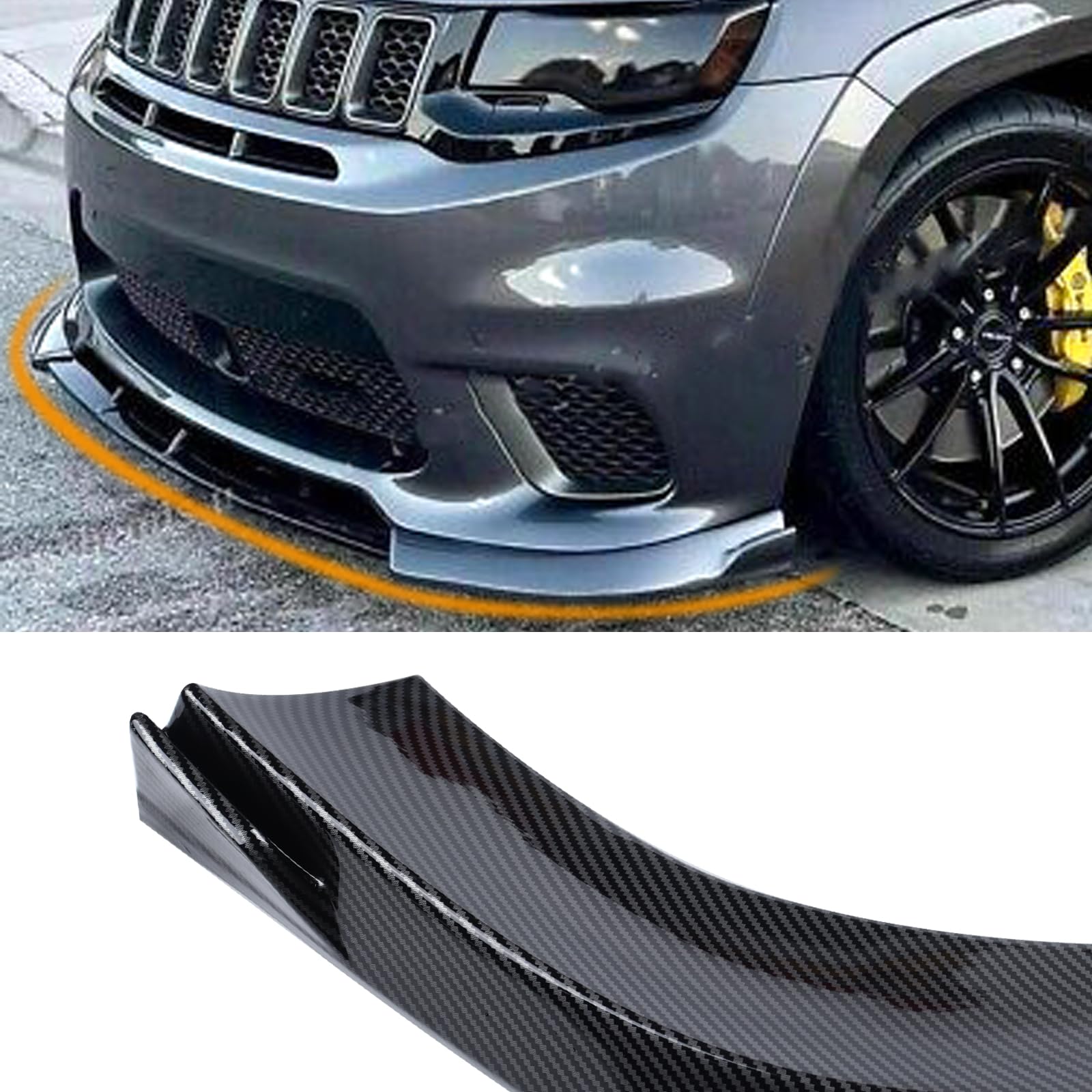 Glossy Carbon Fiber Front Bumper Lip Spoiler for 2014-2021 Jeep Grand Cherokee SRT & 2018-2021 Trackhawk - Splitter Wing Body Kit Air Dam Accessories - Perfect for Off-Roading & Car Shows