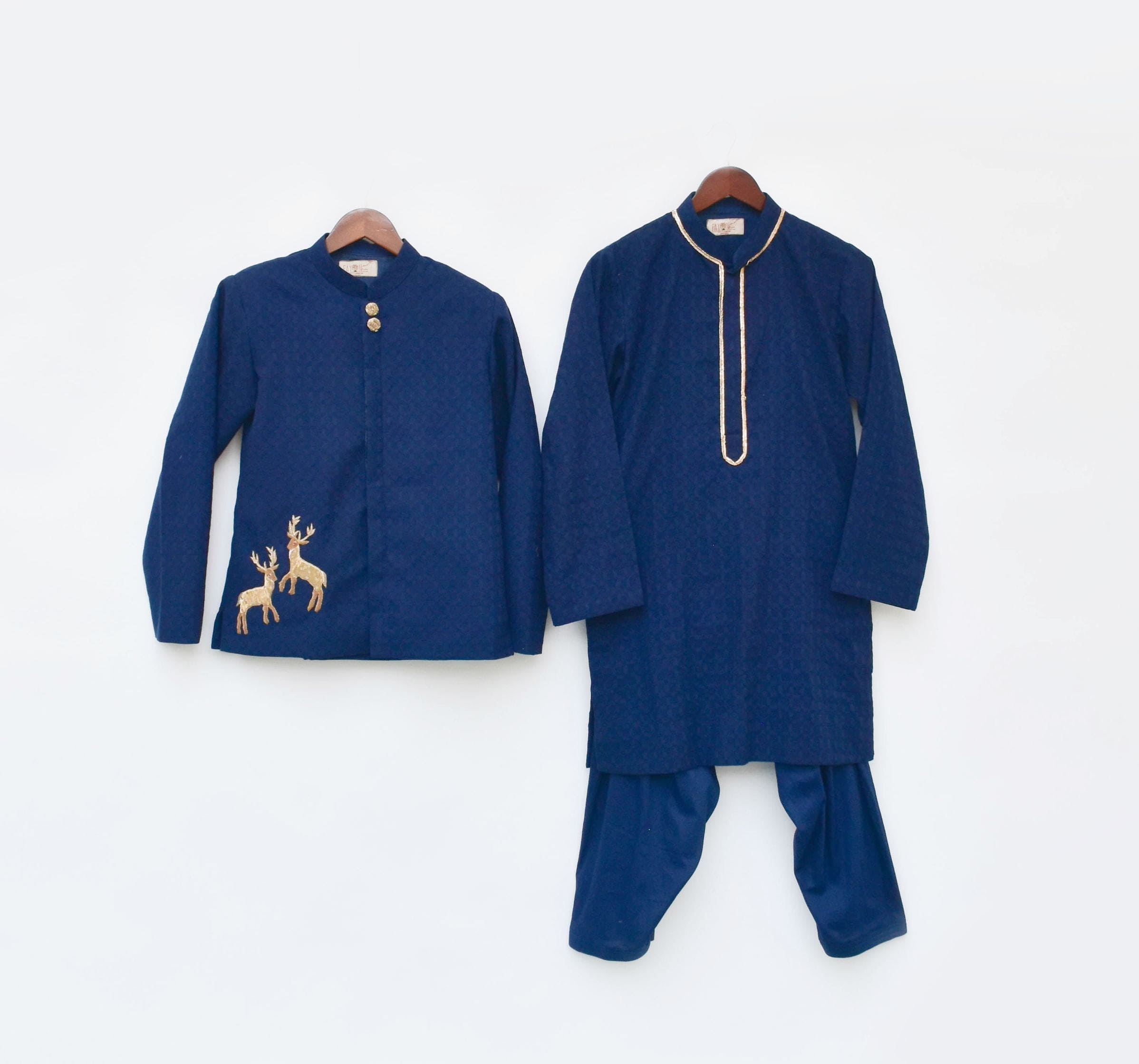 Pre Order: Navy Blue Self Kurta and Jacket with Salwar Set - Elegant Indian Ethnic Wear for Women, Perfect for Weddings, Festivals & Special Occasions