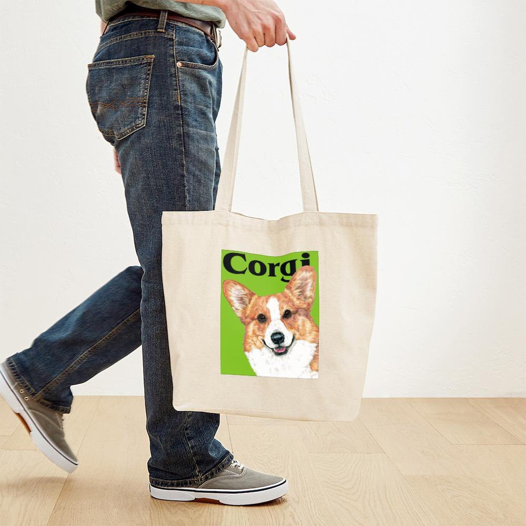 Pembroke Welsh Corgi Green Pop Art Canvas Tote Bag - Eco-Friendly Reusable Shopping Bag for Groceries, Beach & Work