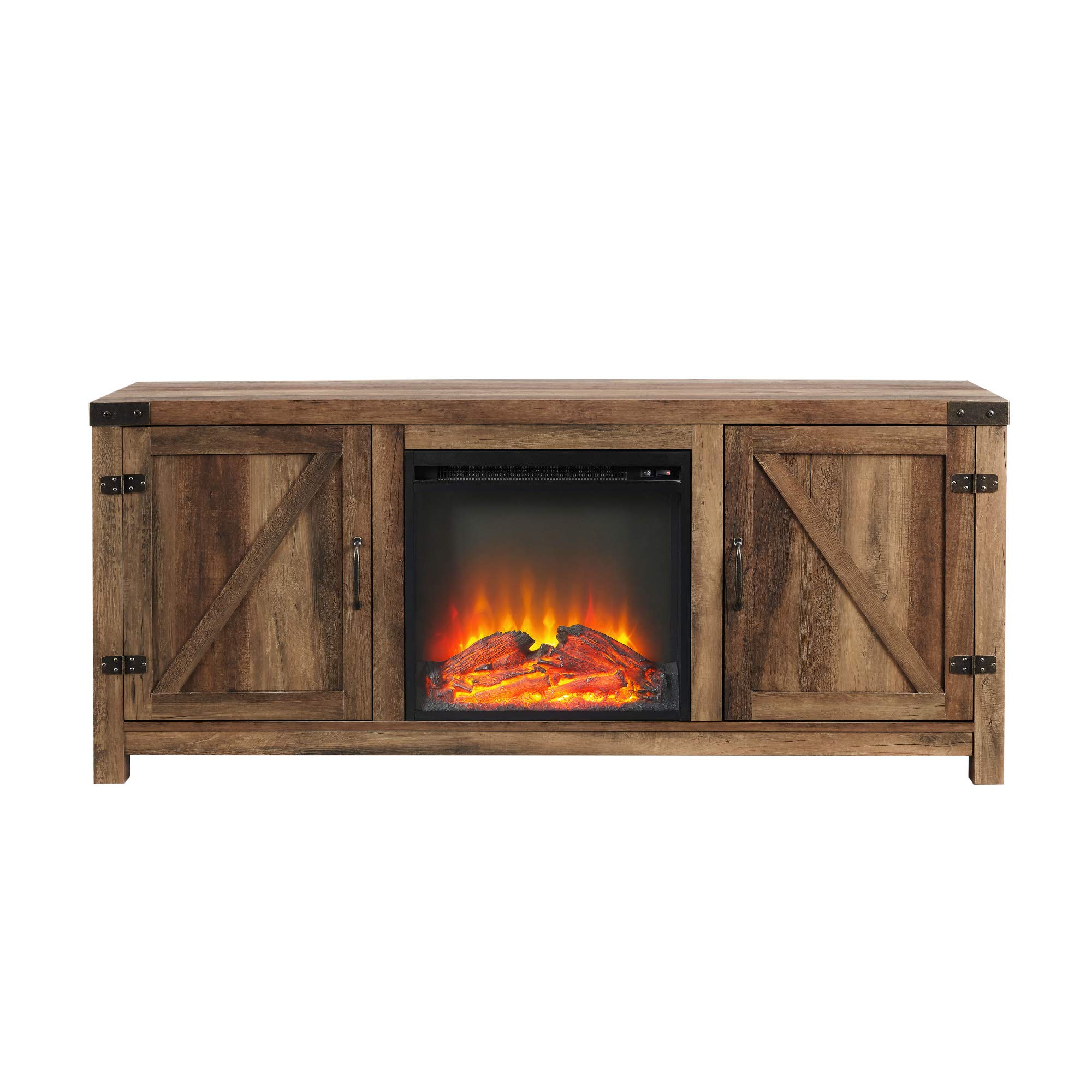 Walker Edison Georgetown Modern Farmhouse 65 Inch TV Stand with Double Barn Doors - Rustic Oak Finish TV Cabinet for Living Room, Bedroom & Home Theater