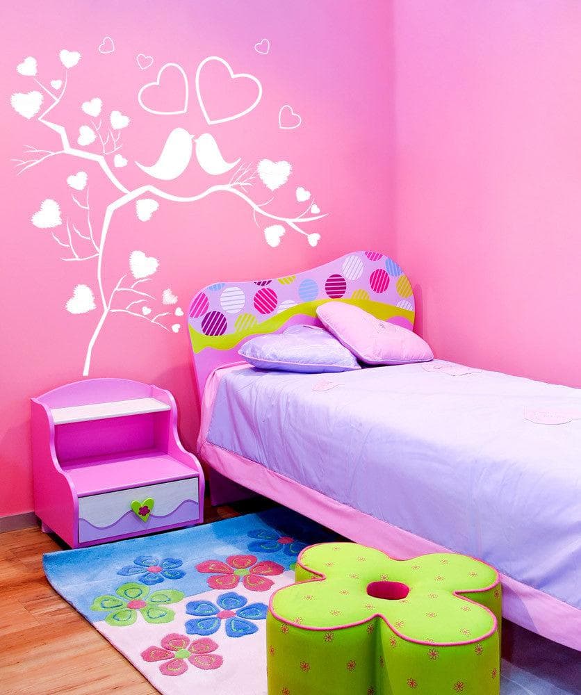 Vinyl Wall Decal Sticker - Birds in Heart Tree Design #1141 | Removable Home Decor for Bedroom, Nursery & Living Room